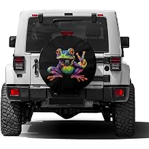 KiuLoam Peace Colorful Frog Tie Dye Swirl Spare Tire Cover with Backup Camera Hole Universal Sunscreen Waterproof Wheel Covers for Trailer RV SUV Truck and Many Vehicles 16" for Diameter 29"-31"