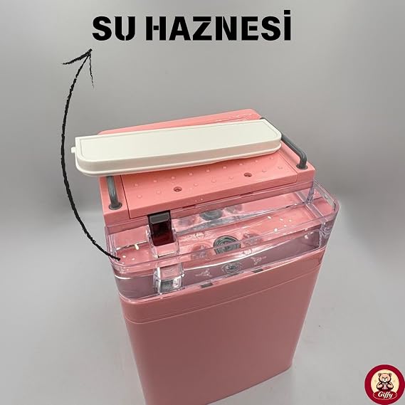 Oyuncak Buharlı Sesli Işıklı Kahve Makinesi Pilli Gerçekçi Su Akışlı Renk Değiştiren Bardaklı Mini Barista Seti (Pembe)