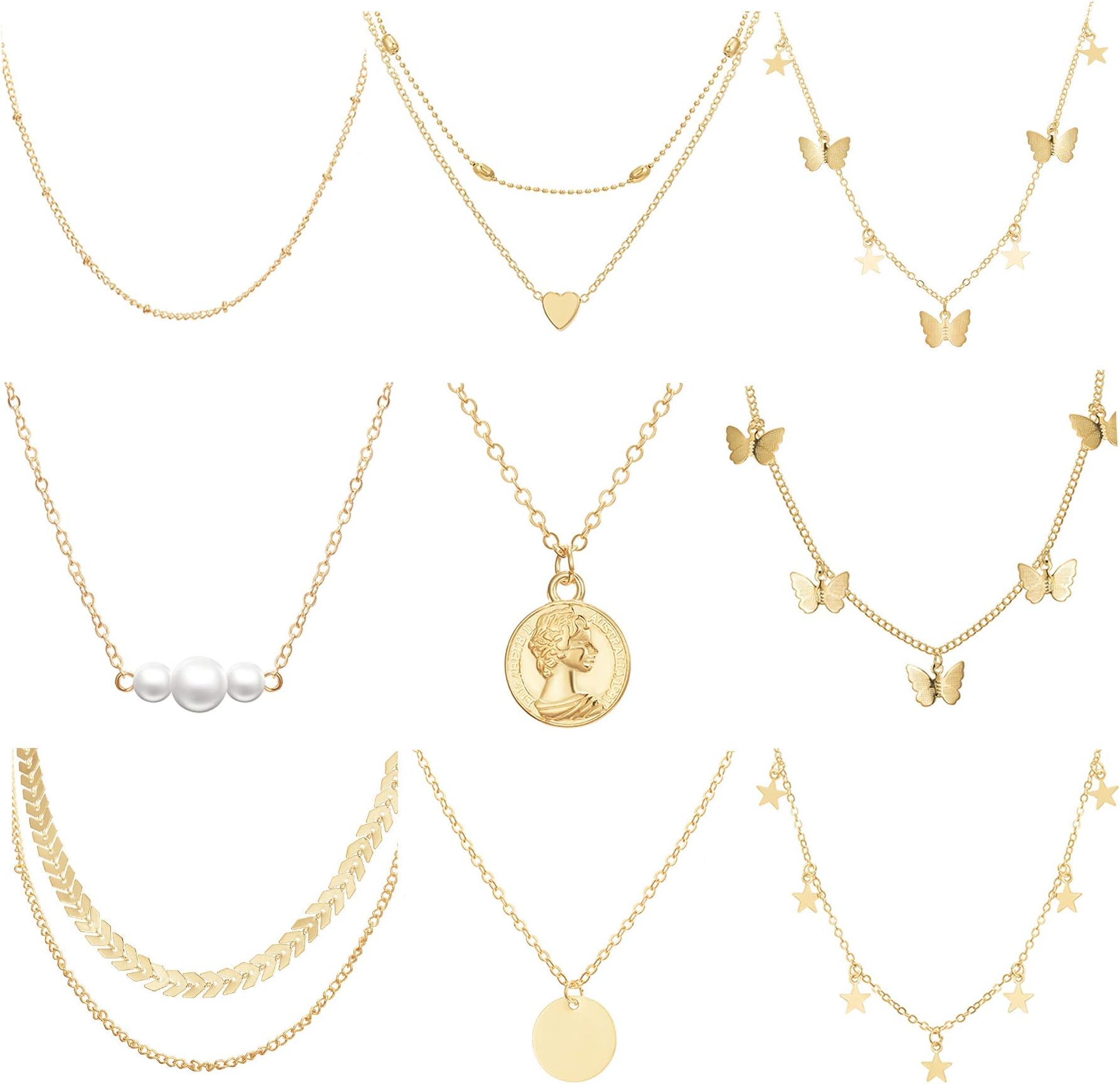 iDIMSON4PCS Butterfly Star Choker Necklace Gold Layered Chain Necklace Cute Vsco Choker Necklace Aesthetic Necklace for Women Teen Girls
