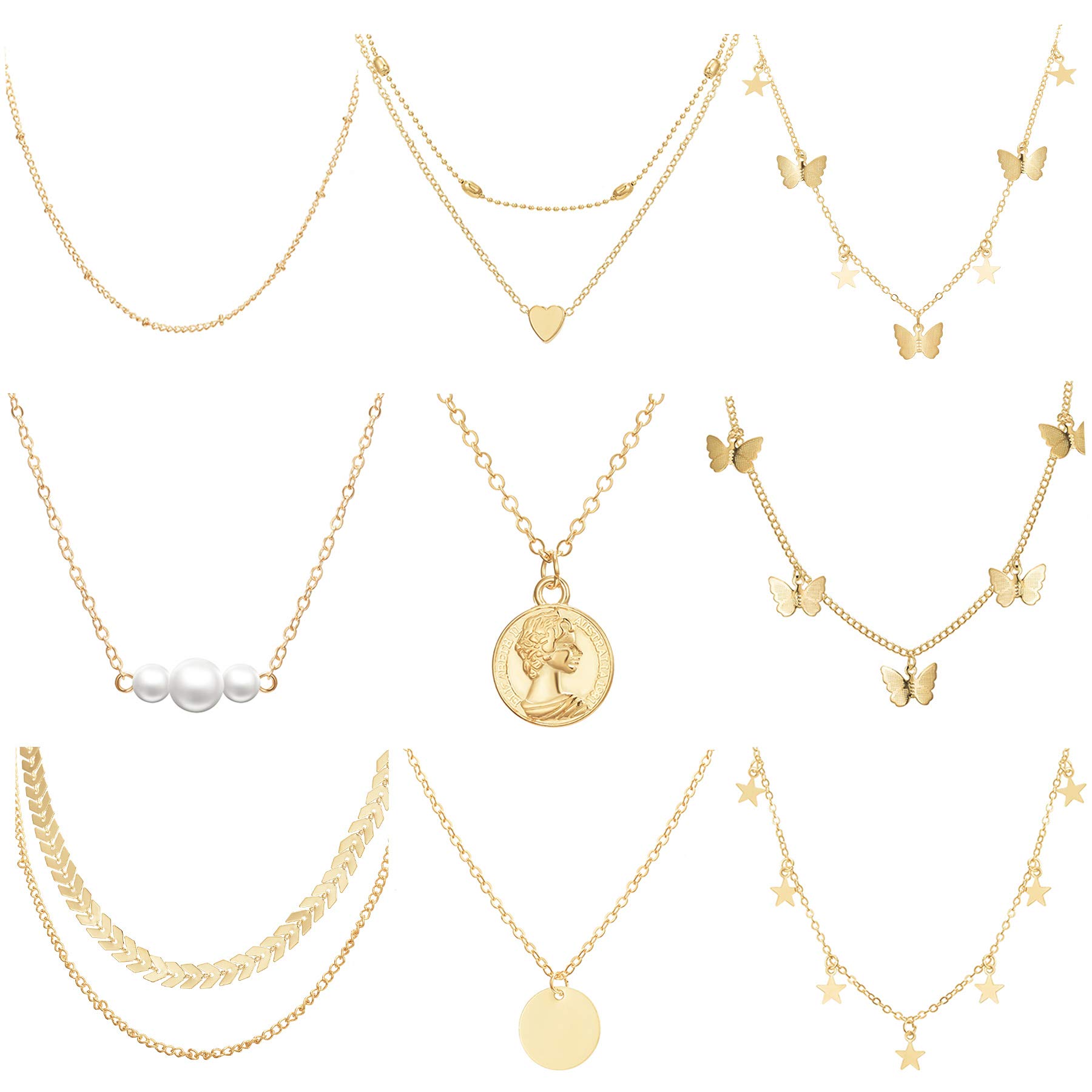 iDIMSON4PCS Butterfly Star Choker Necklace Gold Layered Chain Necklace Cute Vsco Choker Necklace Aesthetic Necklace for Women Teen Girls