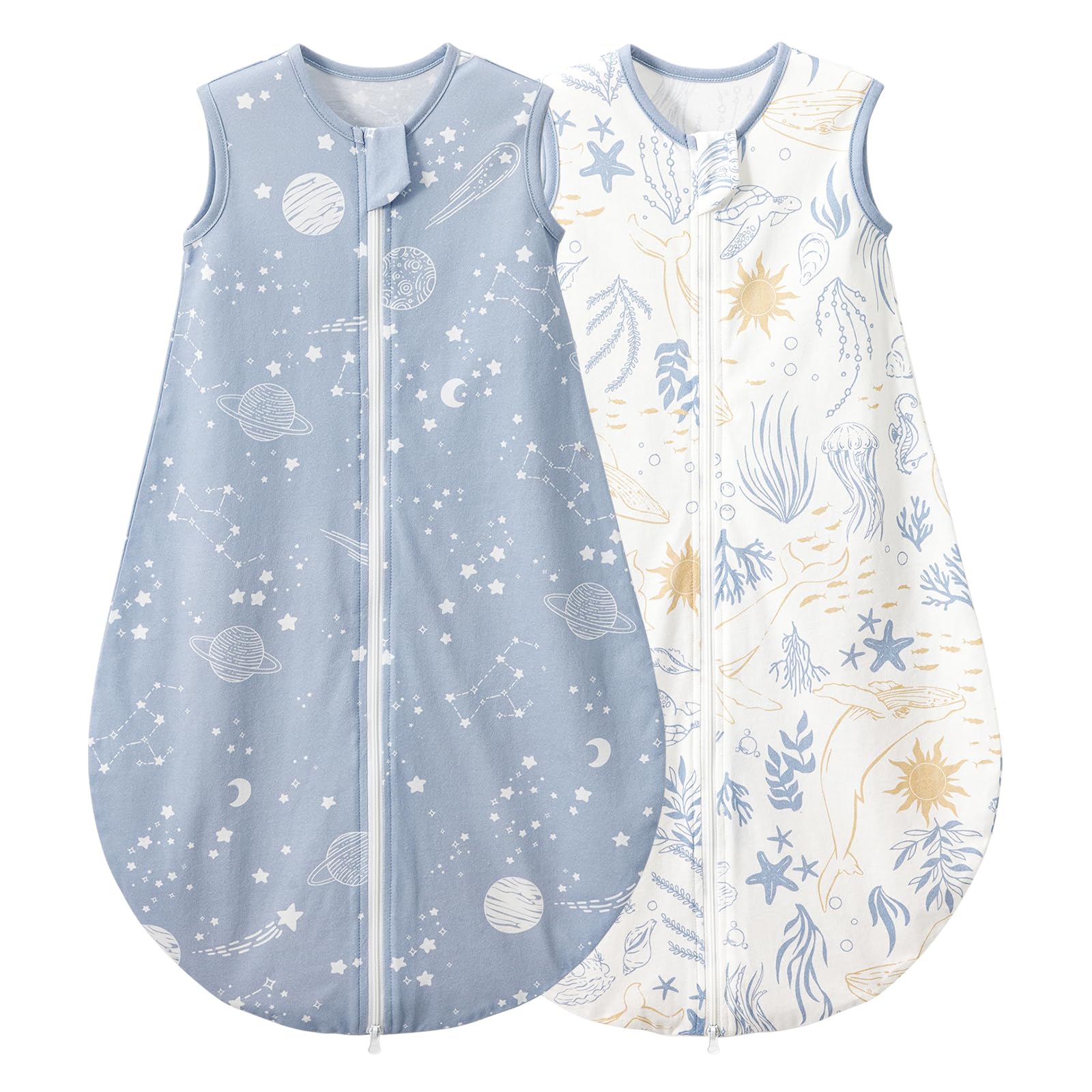 Duomiaomiao Baby Sleeping Bag 0.5 Tog, 2 Pack 100% Cotton Summer Sleep Sack, Unisex Newborn Wearable Blanket for 0-6 Months, Blue — image 1