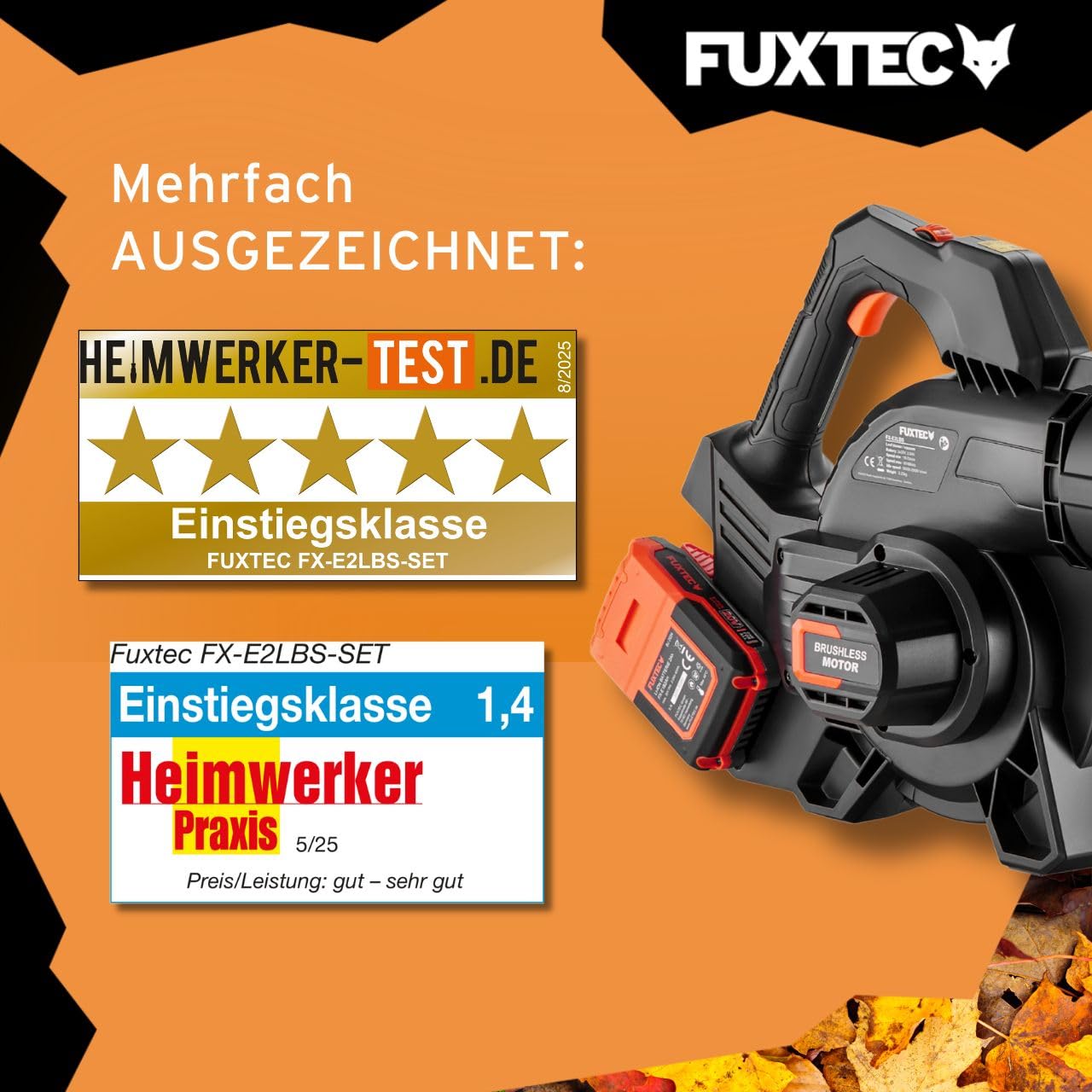 FUXTEC 40 Volt 2in1 Akku-Laubbläser/-Sauger Set FX-E2LBS-SET, leistungsstarker Laubhäcksler inkl.Akku und Ladegerät, Saugleistung 685.1m³/h, ergonomischer Handgriff, Geschwindigkeitsregulierung