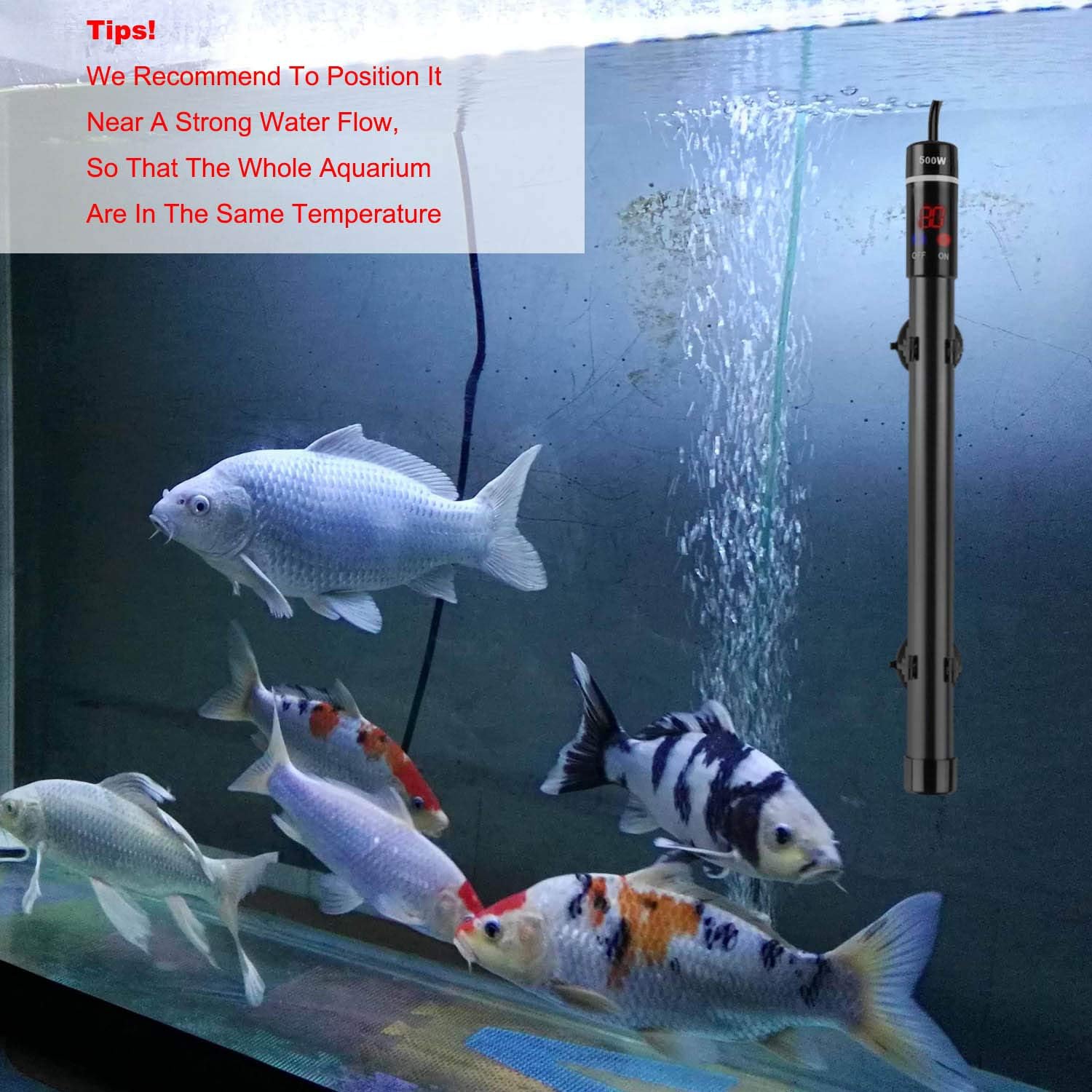 ZEETOON 500W Aquarium Heater with 2 Artificial Plants 1 Stick-on Thermometer, Safe Titanium Submersible Fish Tank Heater for Salt Water or Fresh Water 40-120 Gallon, LED Digital Thermostat Controller