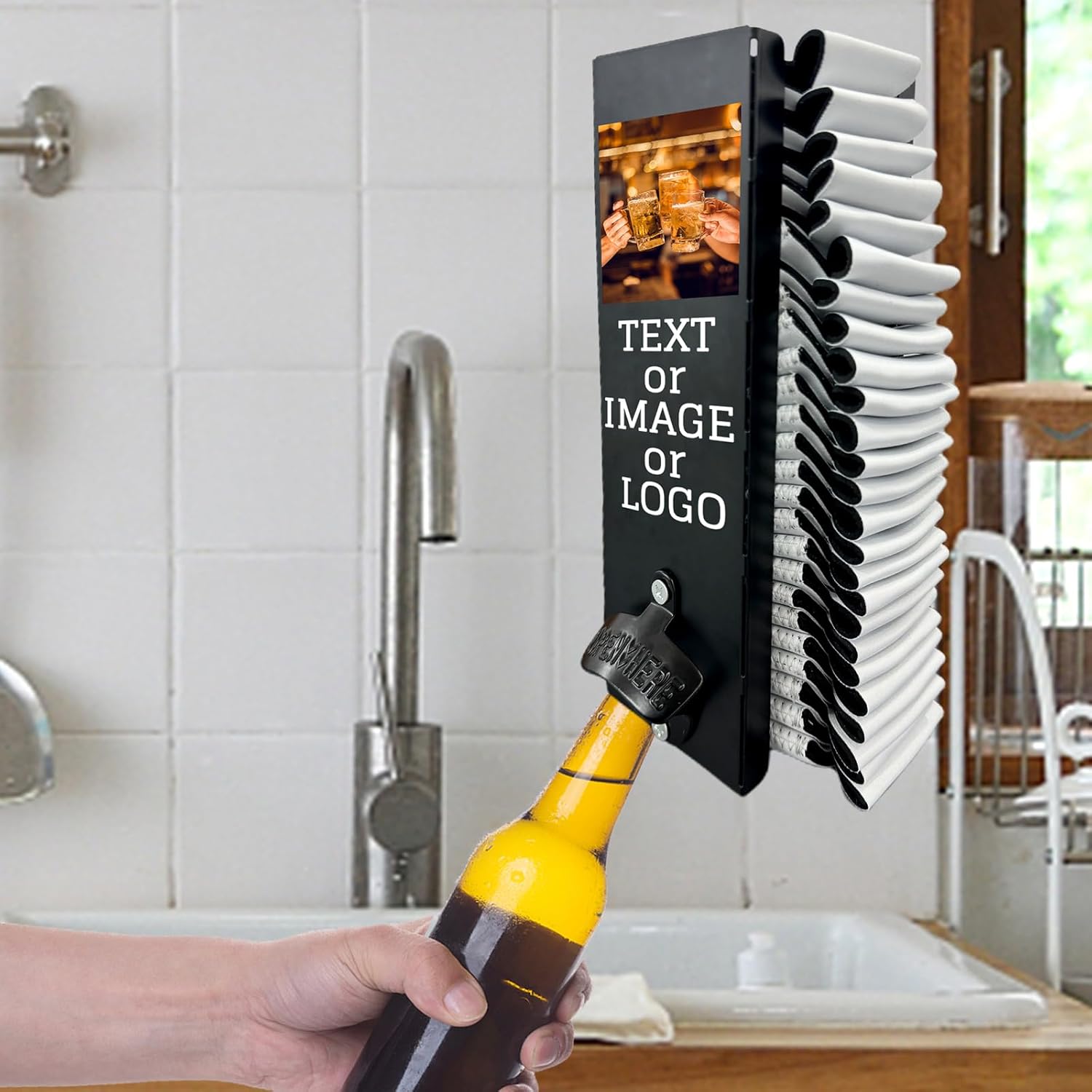 Personalized Wall Mounted Can Cooler Holder Custom Can Cooler Holder with Bottle Opener Customized 2 in 1 Metal Cooler Dispenser with Photo Text Cool Stuff Gift for Beer Drinker -Style2