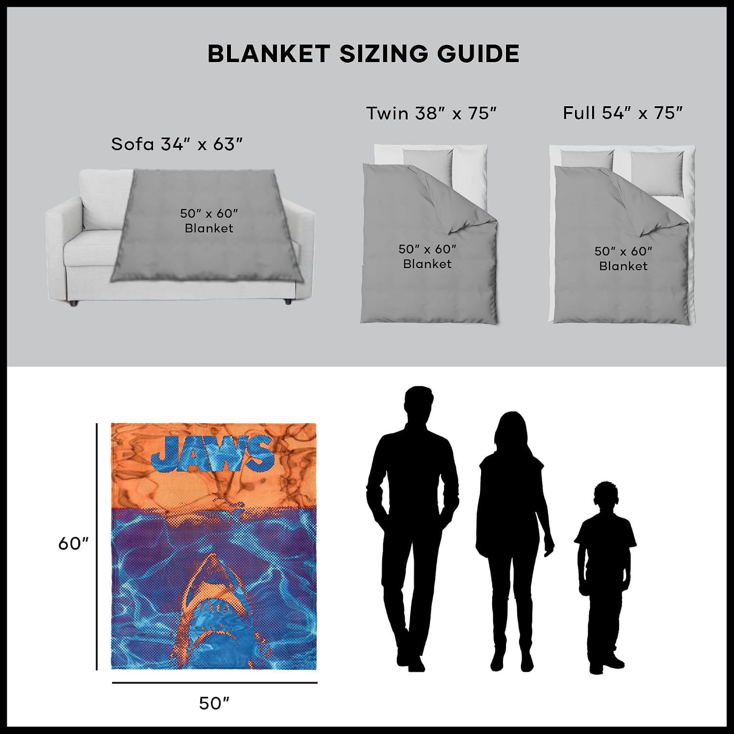 Northwest Jaws Neon Poster Silk Touch Sherpa Throw Blanket 50x60 inches