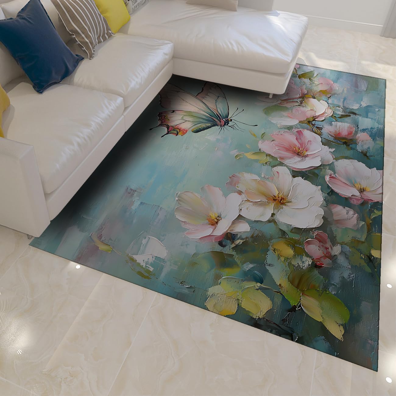 Tapis lavable peinture à l'huile pour entrée de maison et chambre à coucher douce