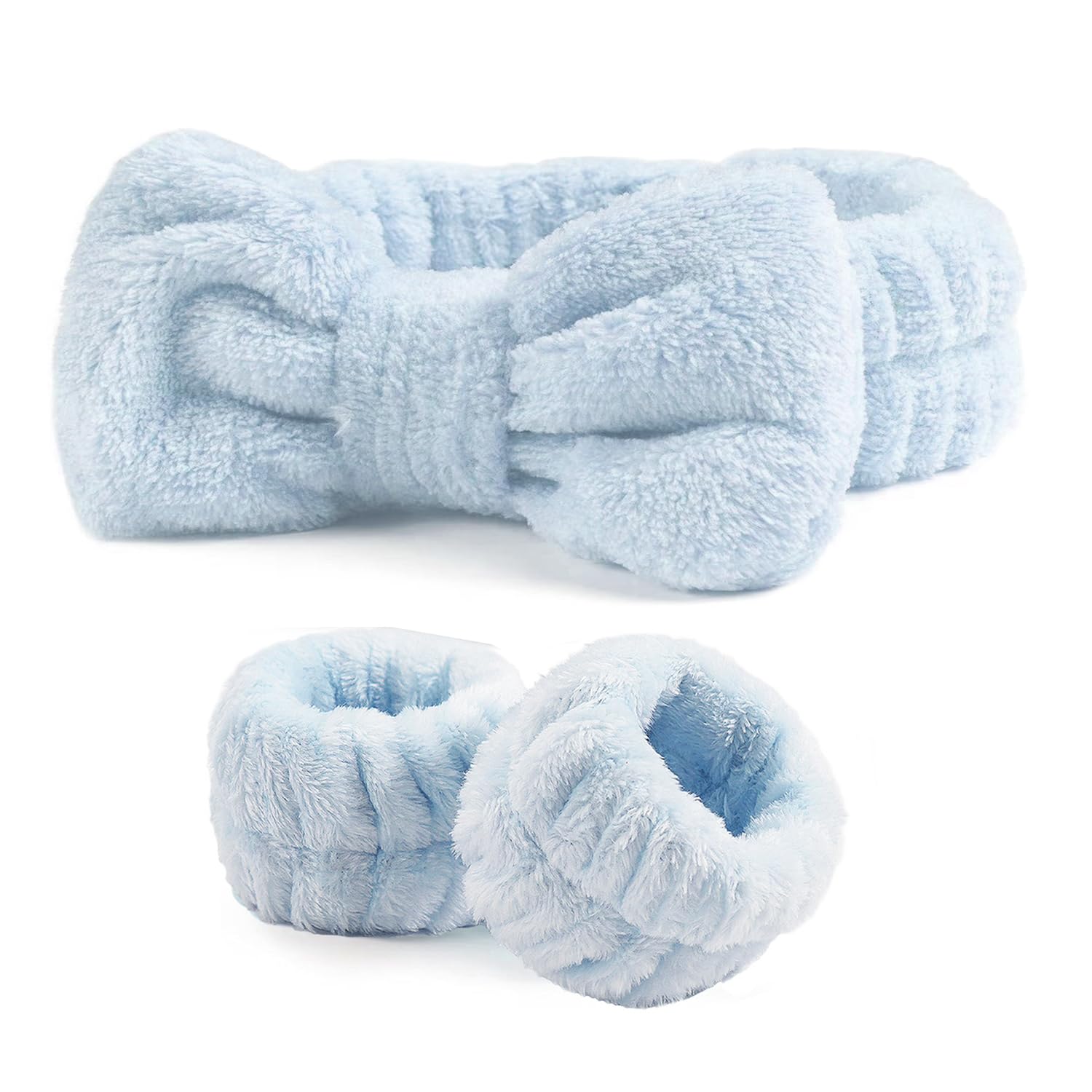 Ayesha Juego de diadema y pulsera de spa para el cuidado de la piel, lavado de cara, toallas de muñeca de tela de rizo, banda para la cabeza para el cuidado de la piel, diadema suave de burbujas para