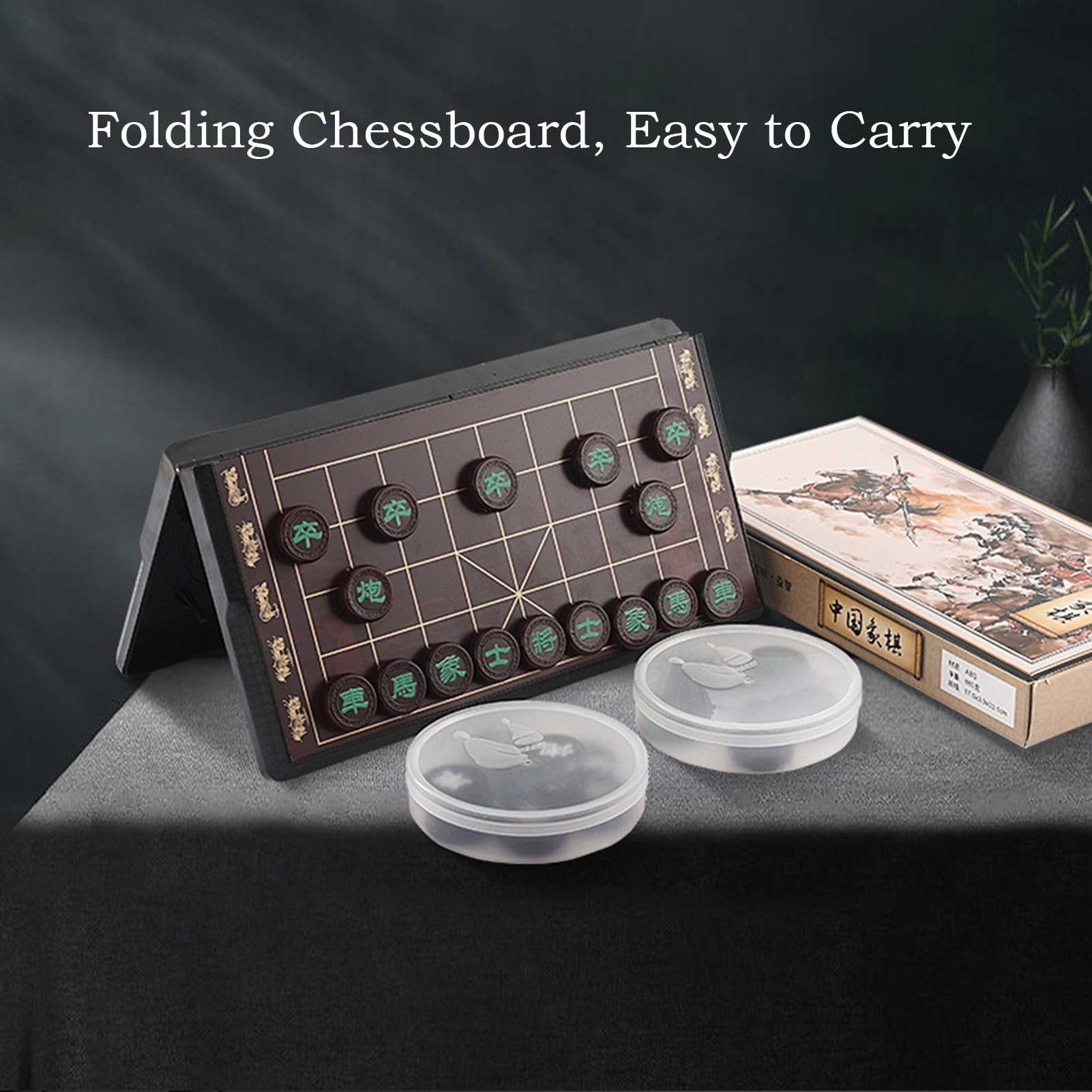 Chinesisches Schachspiel mit Klappbrett und magnetischen Figuren, tragbare Strategiespiele, Klassische pädagogische Brettspiele, Xiangqi for 2 Spieler(3cm/1.2in)