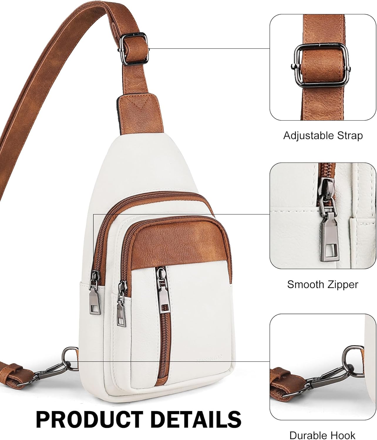 MASINTOR Sling Bag for Women - Crossbody Bags Fanny Pack with Vegan Leather - Adjustable Sling Backack for Travel - Image 6