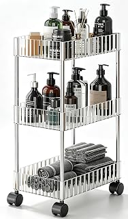 Sooyee Slim Clear 3-Tier Plastic Rolling Utility Cart with Wheels