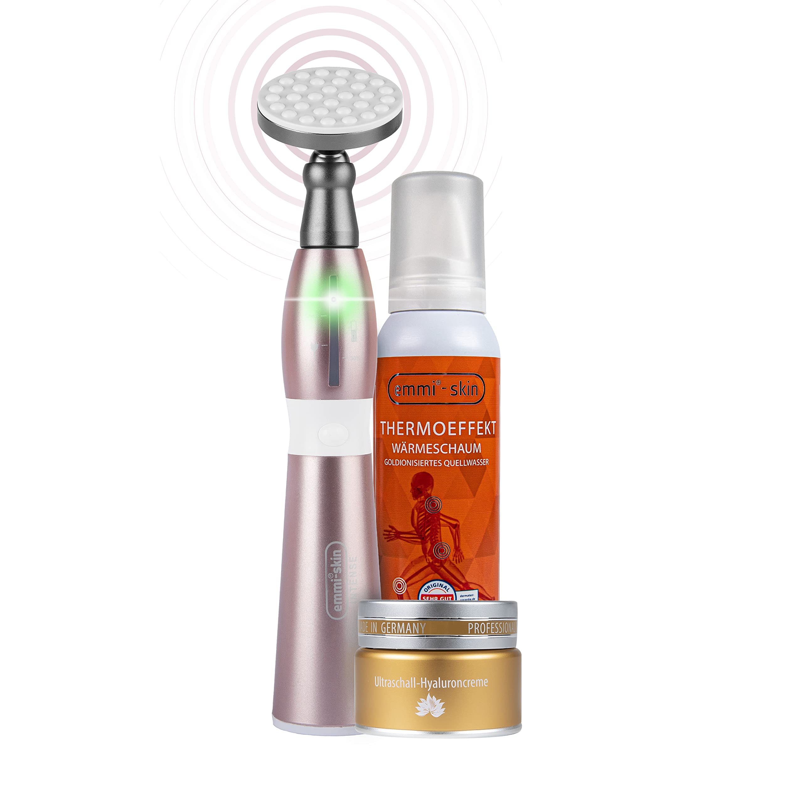 Intense Basis Set – kosmetisches Ultraschallgerät mit Wärmebehandlung zur Faltenreduzierung, Hautstraffung, Anti-Aging, mit Hyaluron-Creme und Wärmeschaum
