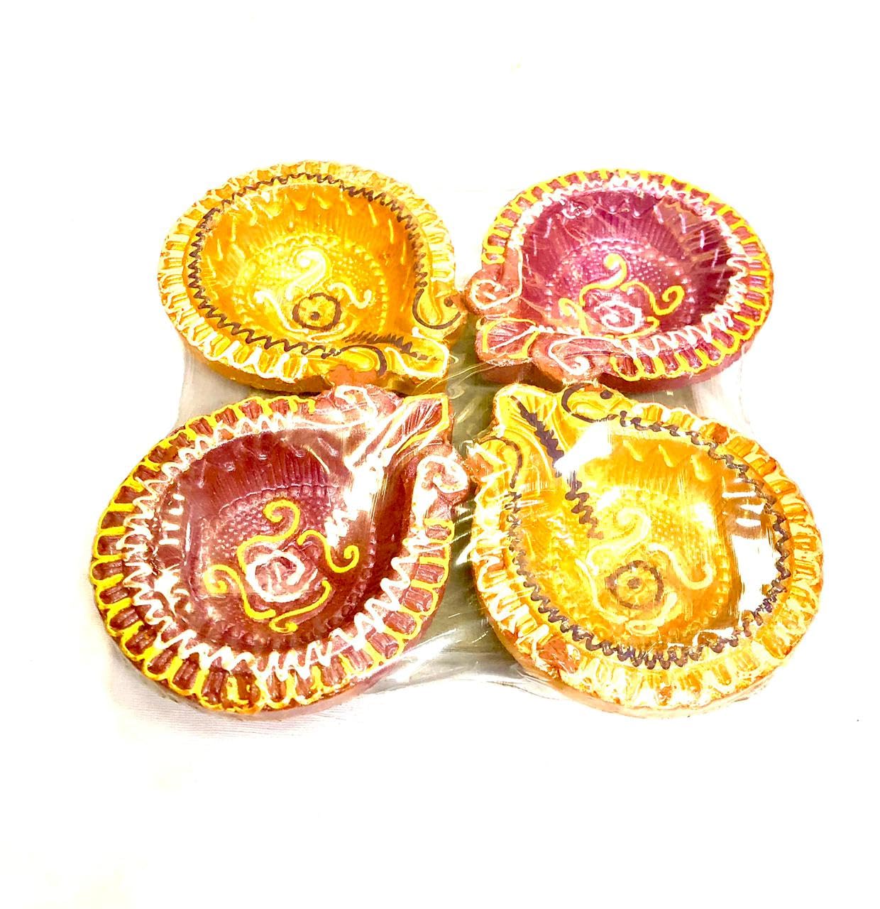 Shree Creations Clay Mitti Diyas Oil Lamp for Diwali Festival Hindu Pooja Decorations Set of 4(4 Coloured Diyas)
