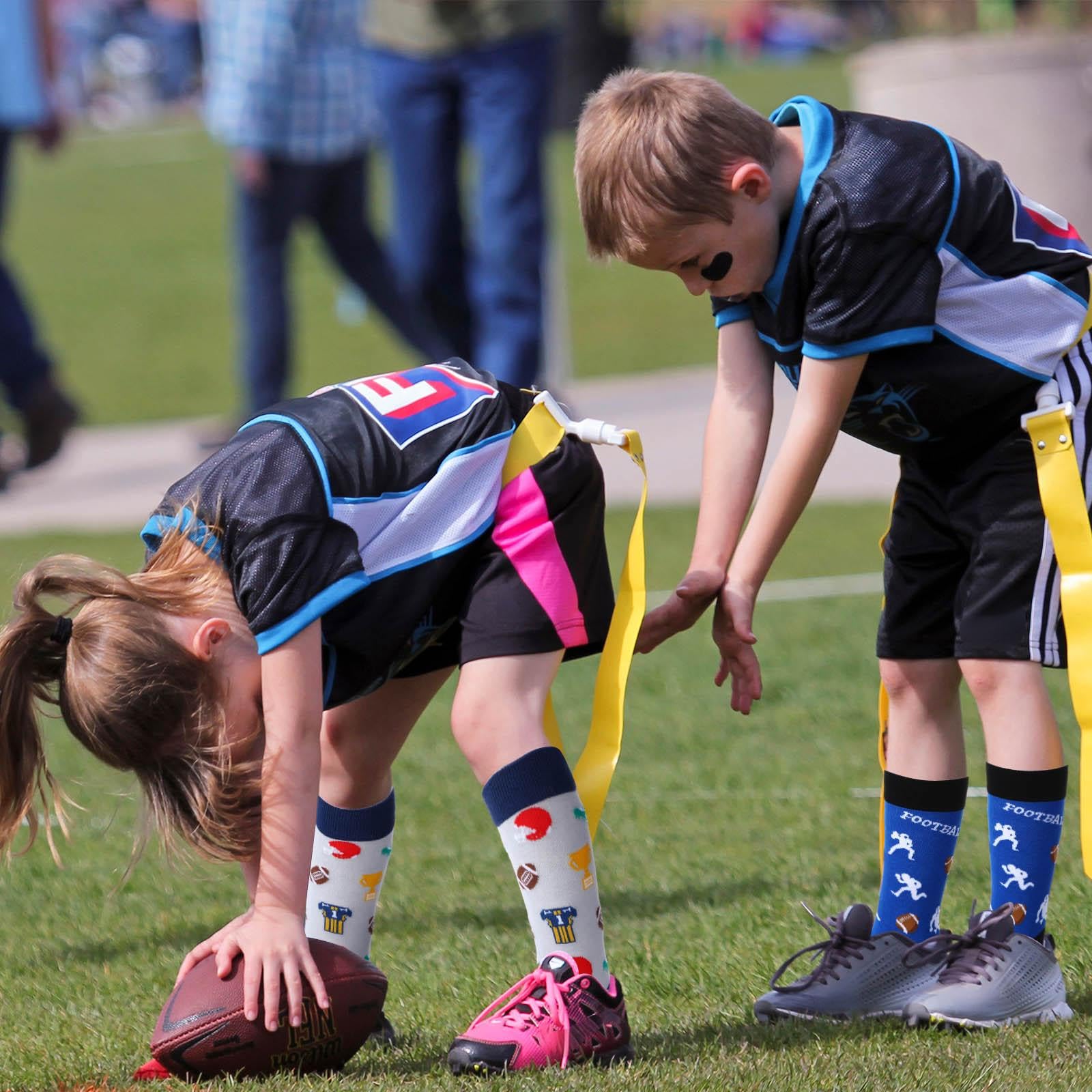 HooLing 6 pares de calcetines de fútbol para niños, calcetines deportivos novedosos, informales, regalos divertidos para niñas y niños