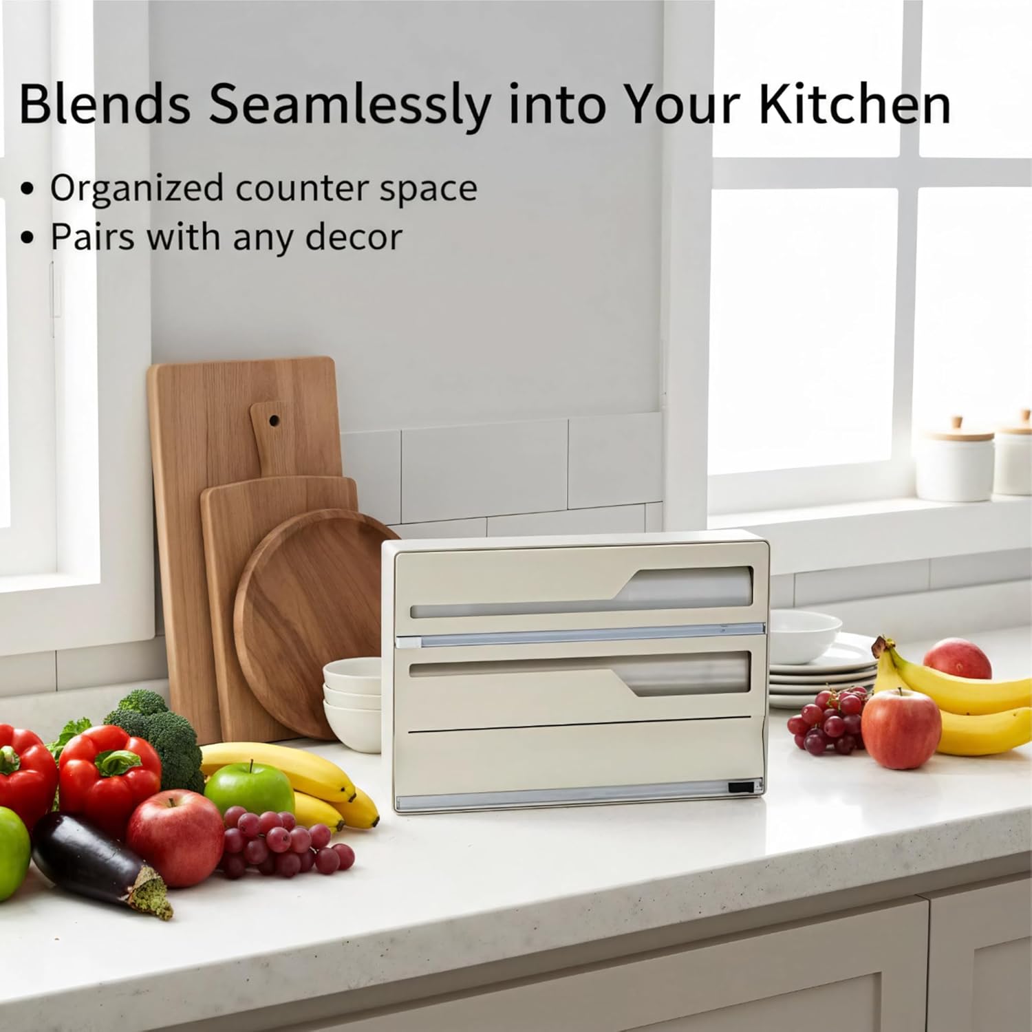 Li & Zhao Plastic Wrap Dispenser with Cutter - 3 in 1 Wrap Organizer with Cutter Foil and Plastic Wrap Organizer Baggie Organizer for Drawer Aluminum Foil Organizer Kitchen Wrap Organizer for 12" Roll - Image 6