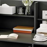 Vista 7 de AIEGLE Escritorio de recepción con cajones y estantes de almacenamiento, mesa con paneles privados, para sala de recepción, sala de recepción, Negro