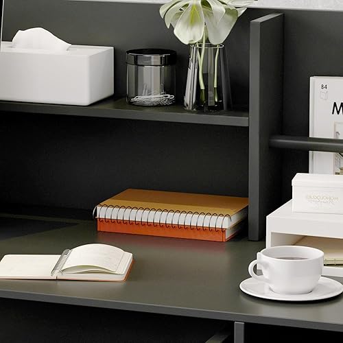 Vista 7 de AIEGLE Escritorio de recepción con cajones y estantes de almacenamiento, mesa con paneles privados, para sala de recepción, sala de recepción, Negro