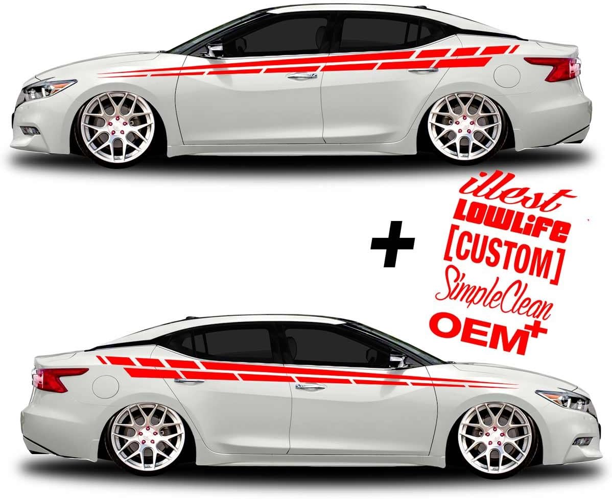 Vinyl Body Side Graphics Racing Flag car Truck Sticker Decal Universal 271 + Decals Illest, Lowlife, Custom, Simple Clean, OEM + (RED)