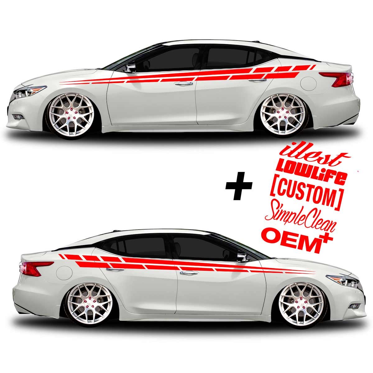 Vinyl Body Side Graphics Racing Flag car Truck Sticker Decal Universal 271 + Decals Illest, Lowlife, Custom, Simple Clean, OEM + (RED)