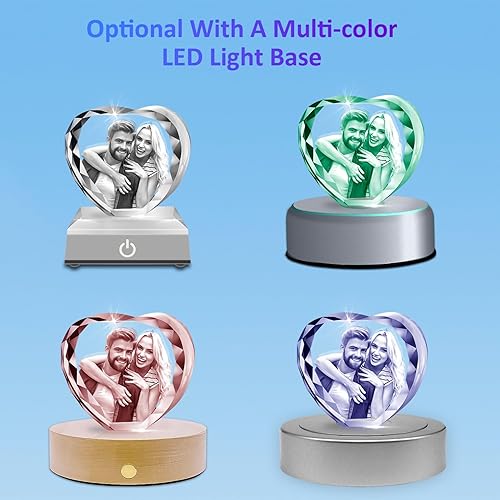 Miniatura 5 de HAN'S LASER Foto de cristal 3D, regalo personalizado con tu propia foto, única, cumpleaños (nuevo corazón)