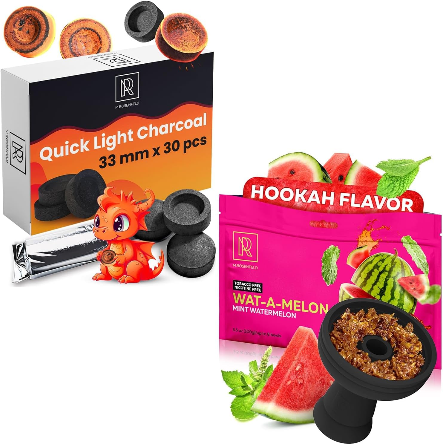 Hookah Flavor Watermelon Mint Herbal - Hookah Shisha Tobacco Free Molasses - 2.8 ounce - 30 pcs Charcoal Tablets for Incense - Hookah Charcoal Hookah Coals for Hookah