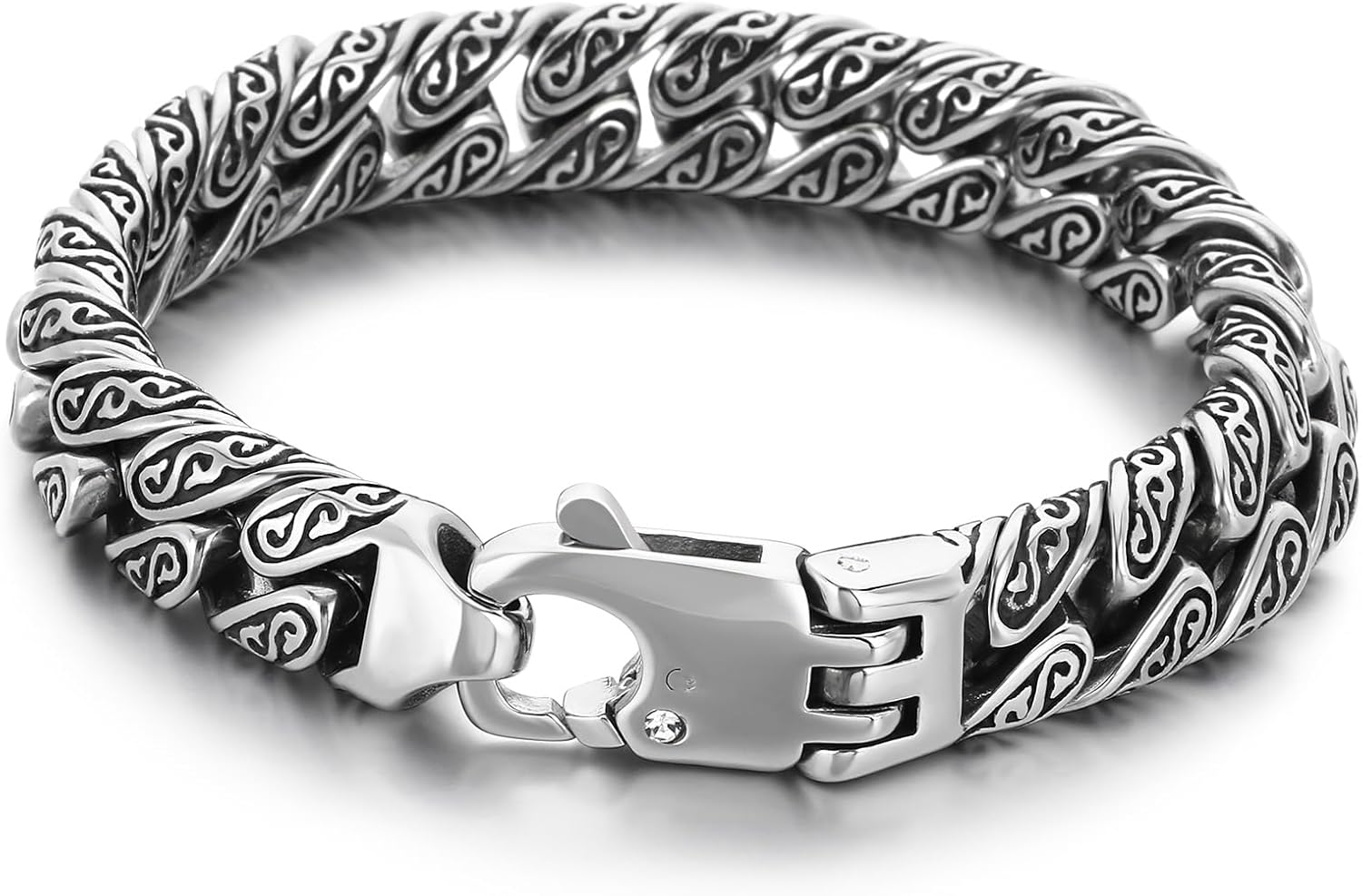Mens Stainless Steel Vintage Tribal Tattoo Bracelet Multi Ring Linked Retro Pattern Bangle Gift for Him