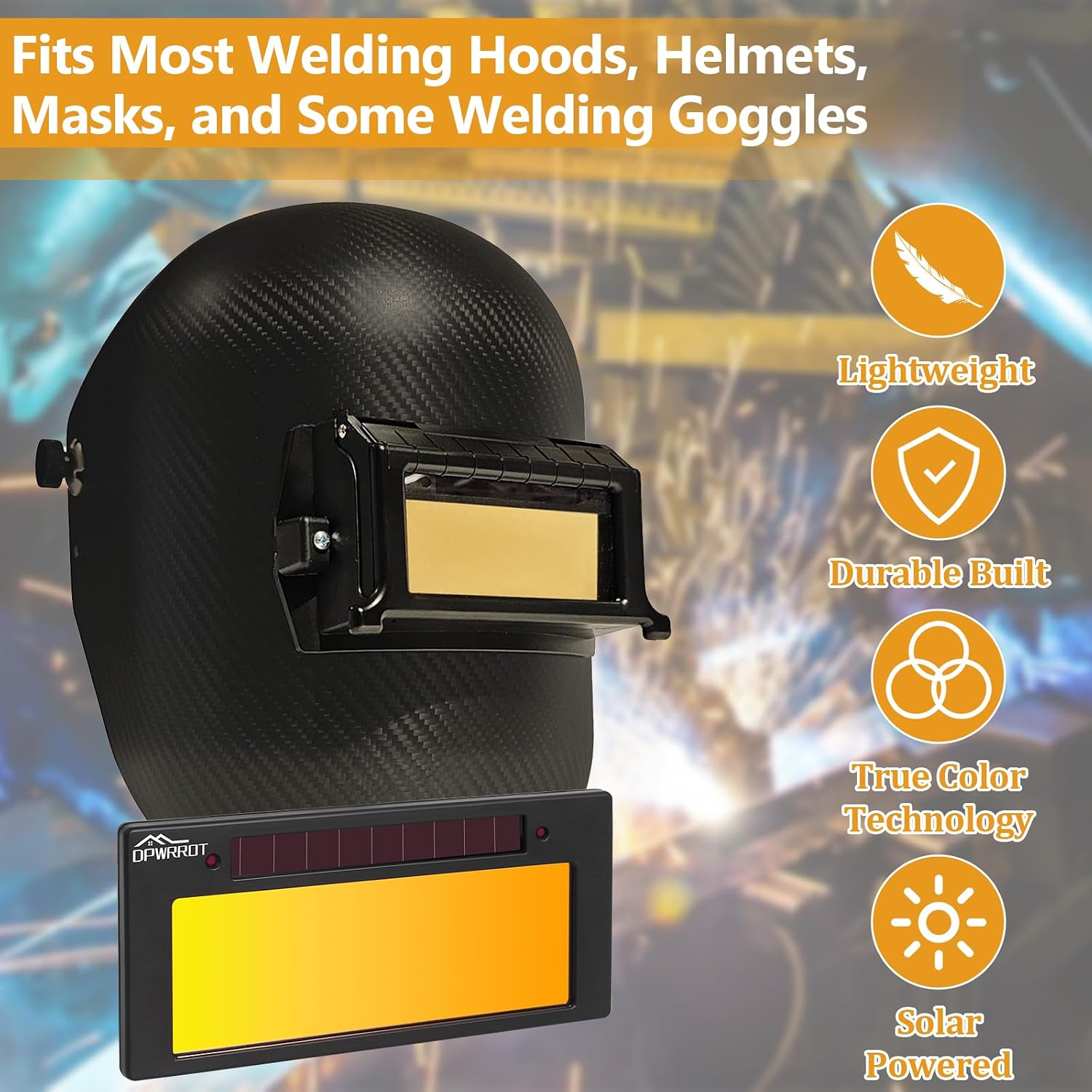 Auto Darkening Welding Lens 2"x4 1/4"x0.2" Shade 10, Solar Energy True Color Blue Welding Lens, Gold Welding Lens Replacement for Standard Welding Hoods and Welding Helmets