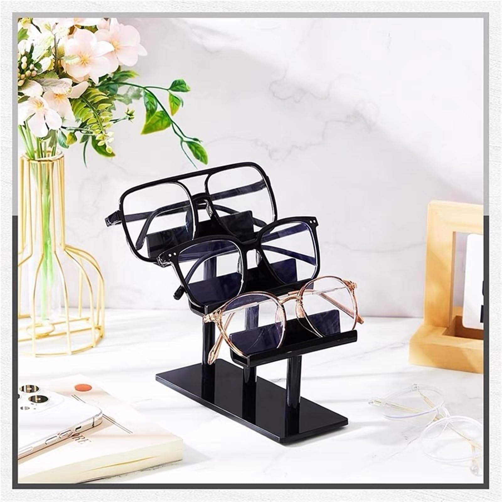 Sonnenbrillen Aufbewahrung 2 Pcs Acryl Brillen Stehen Klar Sonnenbrille Organizer Display for Hause Brillenaufbewahrung(Black)