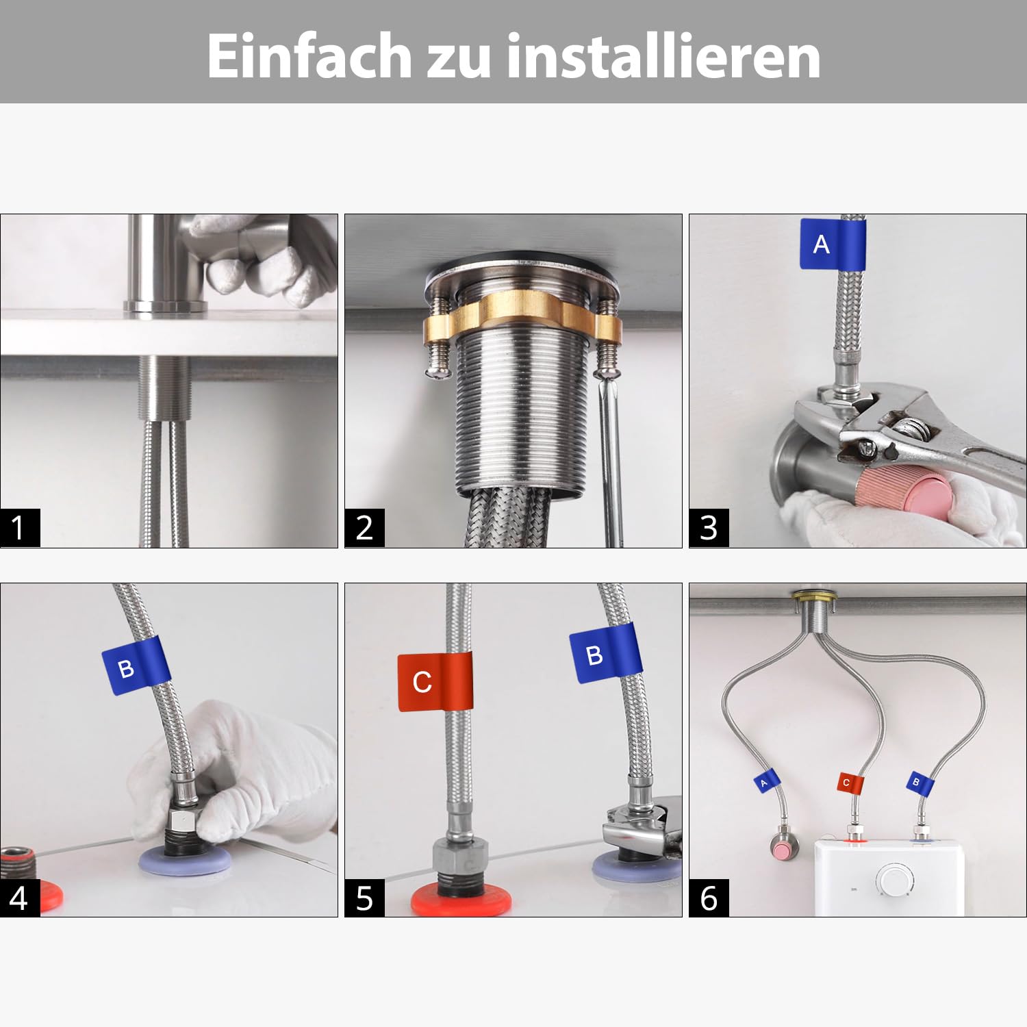 BONADE Grifo de cocina de baja presión, extensible, con muelle en espiral con ducha, grifo de cocina giratorio 360°, grifo mezclador de cocina con 3 conexiones para caldera, grifo de fregadero de