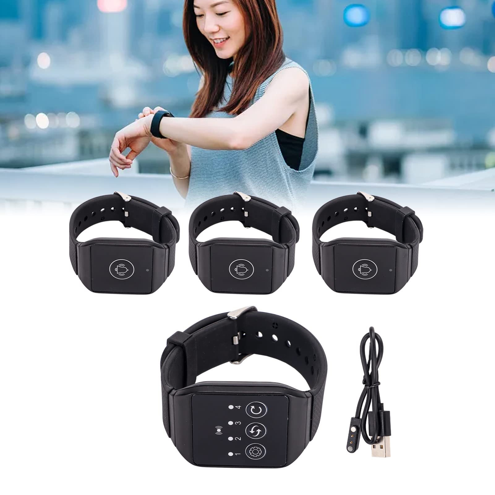 Cercapersone da Polso Wireless, 433,92 MHz di Pulsanti di Chiamata per Caregiver, di Cercapersone per Ristorante Impermeabile IPX7 in Cercapersone per Infermiere (3 per 1)