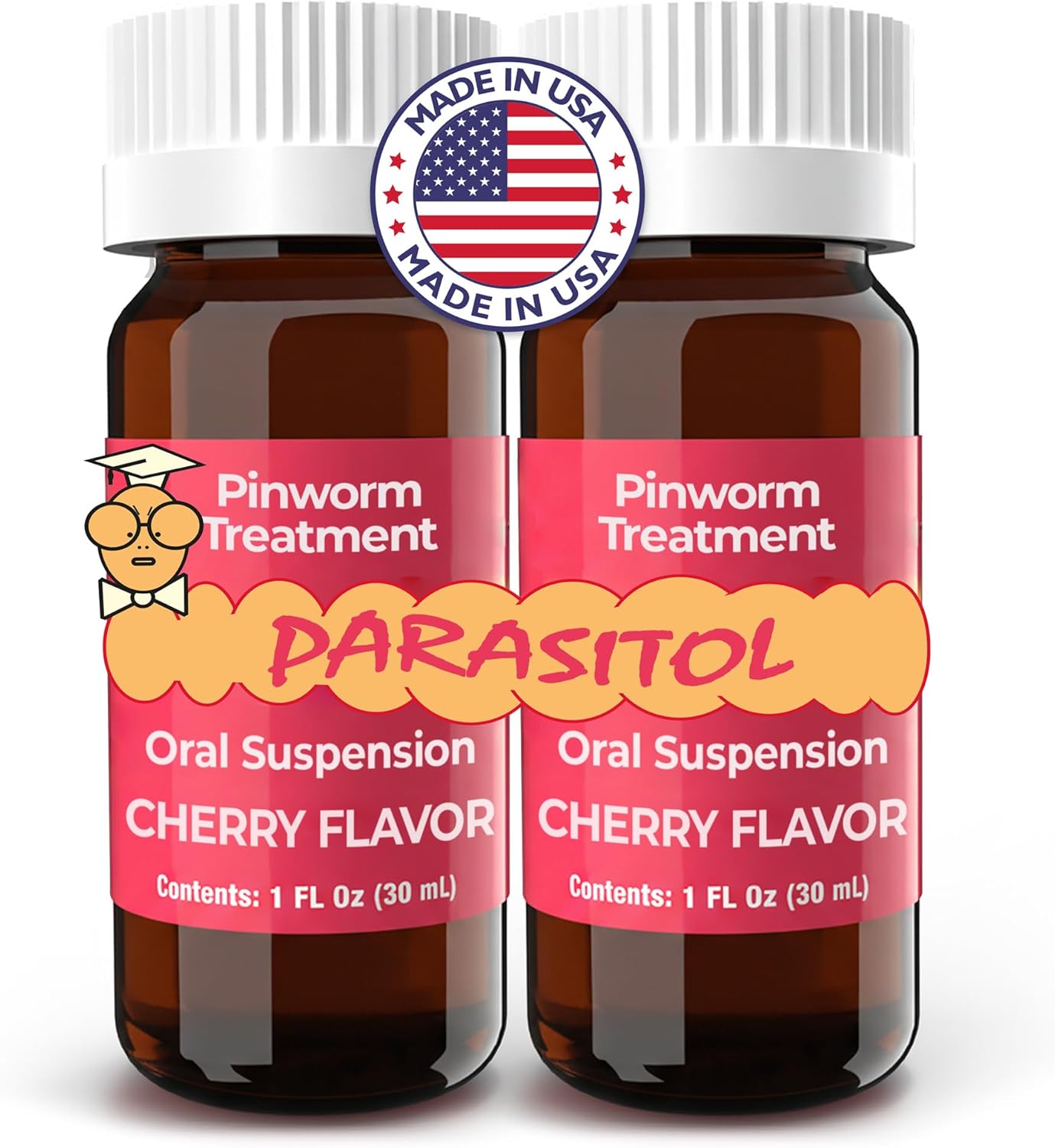 PARASITOL Pinworm Medicine for Family | Effective Deworming Formula with Pyrantel Pamoate, Quick Relief for All Ages, Easy Liquid Form, Safe & Gentle, Human Dewormer for All Parasites, 1 Fl Oz, 2-Pack