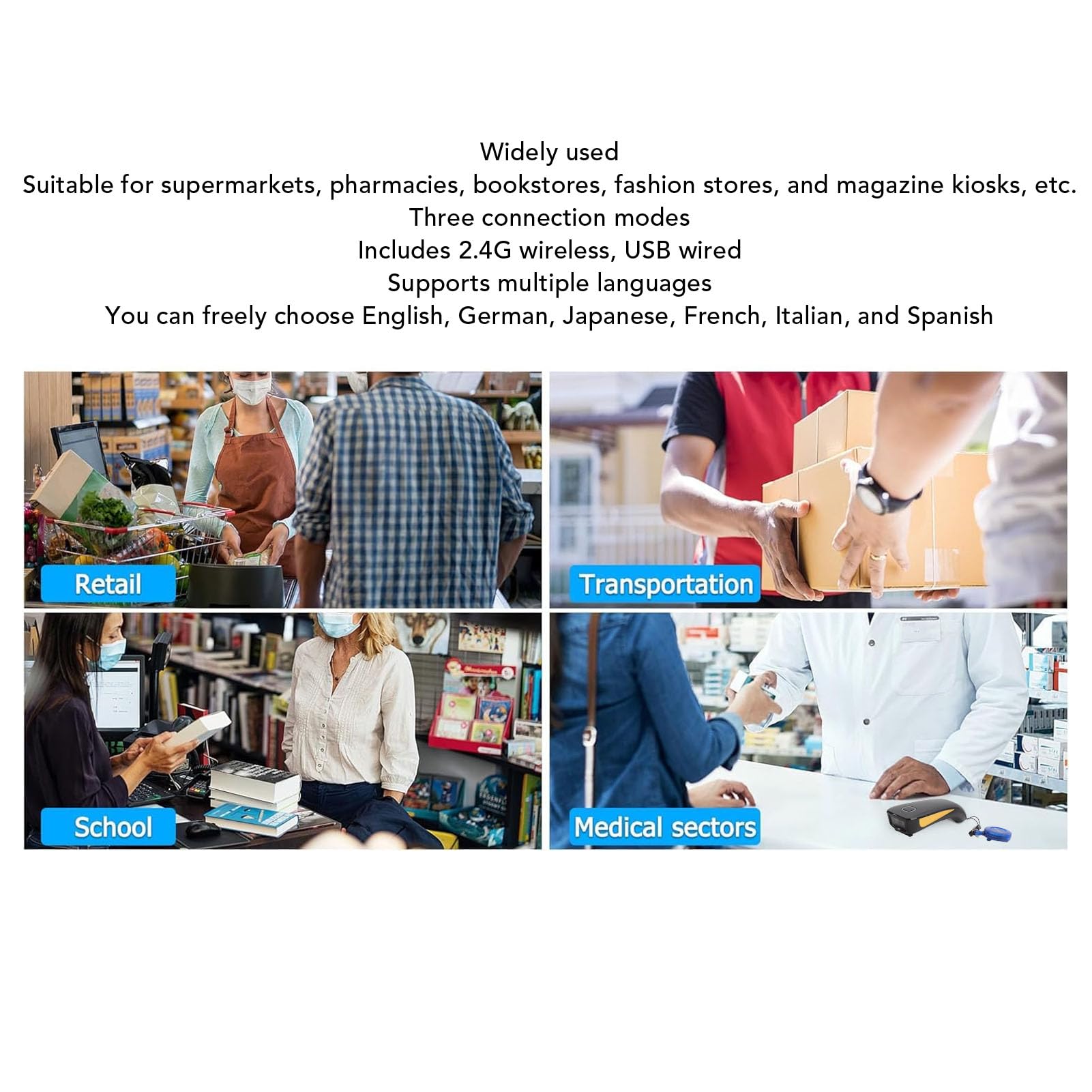 Lettore di Codici a Barre 1D 2D QR Senza Fili, Scanner Bluetooth