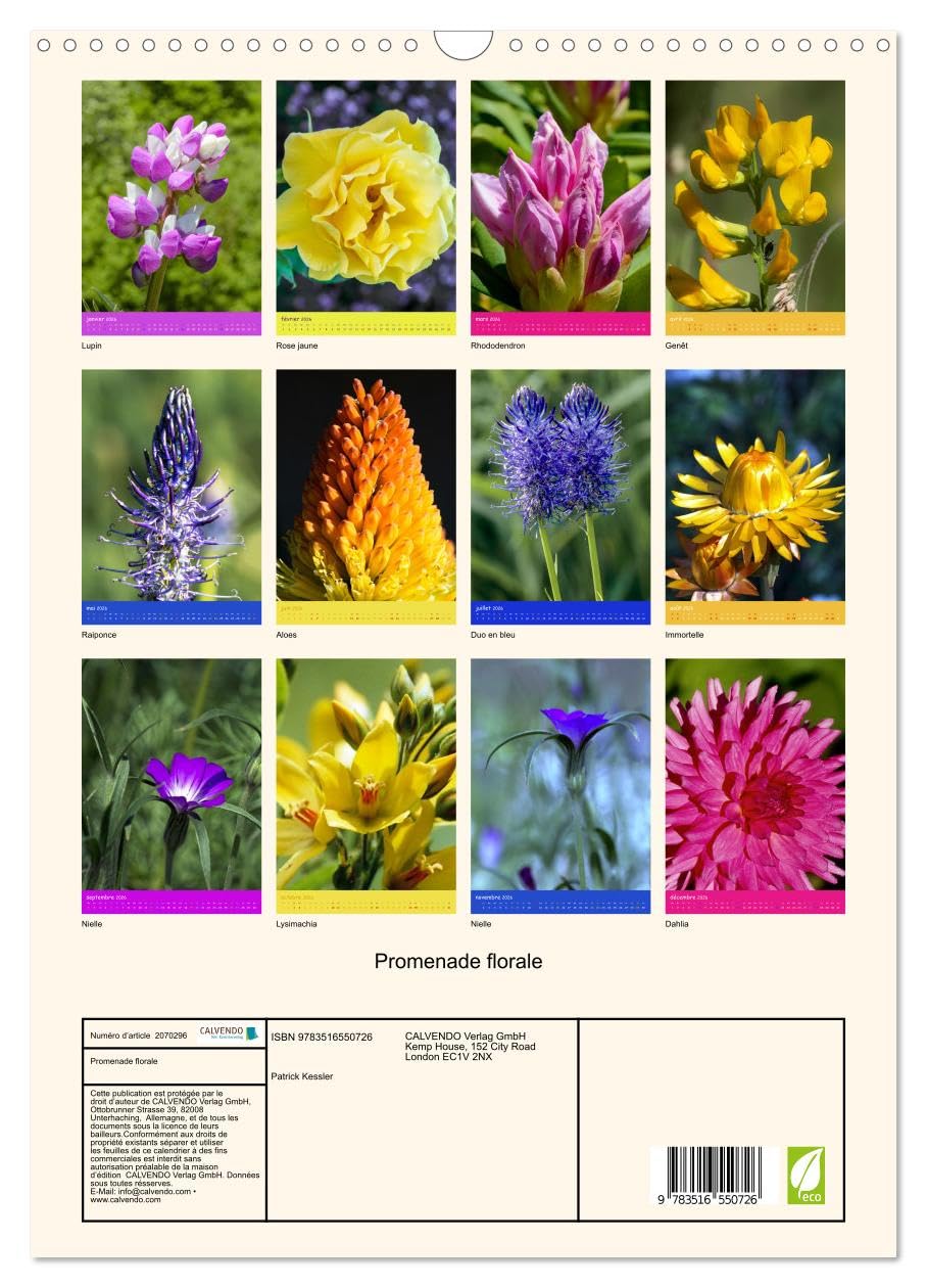 Promenade florale (Calendrier mural 2026 DIN A3 horizontal), CALVENDO calendrier mensuel: Mosaïque de fleurs pour un parcours floral