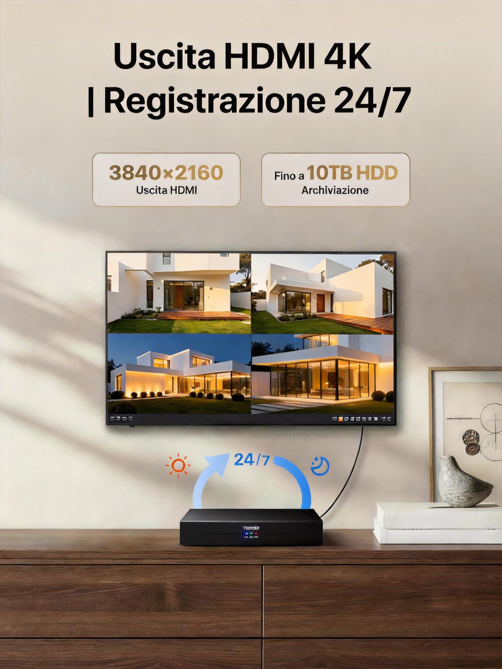 Tenda Kit di videosorveglianza PoE per esterni con 4 telecamere da 4 MP e 1 NVR, HDD da 1 TB (supporta fino a 10 TB) per videosorveglianza 24/7, telecamera IP PoE con rilevamento AI delle persone, vis