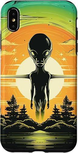 Vista 13 de iPhone 14 Pro Max Cute Green Alien Head UFO Space Face Alien Case