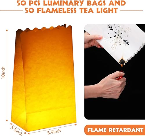 Miniatura 2 de 50 juegos de bolsas de luminarias con velas incluyen 50 velas LED sin llama, velas LED de té y 50 bolsas luminarias para Navidad, Acción de Gracias,
