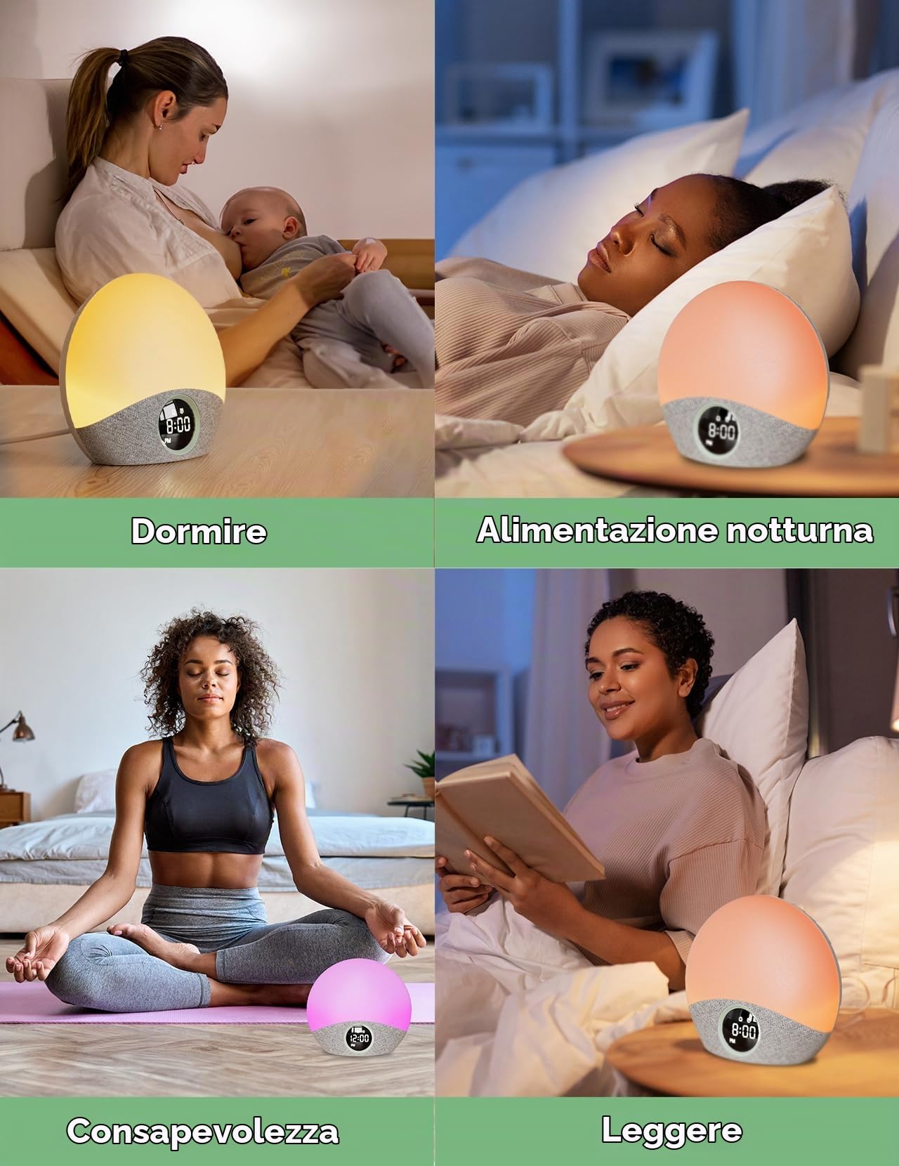 Momcozy Sveglia Luce con Simulazione dell'Alba e del Tramonto, Macchina del Suono con Rumore Bianco per Neonati Adulti, 30 Suoni Rilassanti & 5 Allarme & 7 Colori Luce, Allattamento & Lettura Notturna