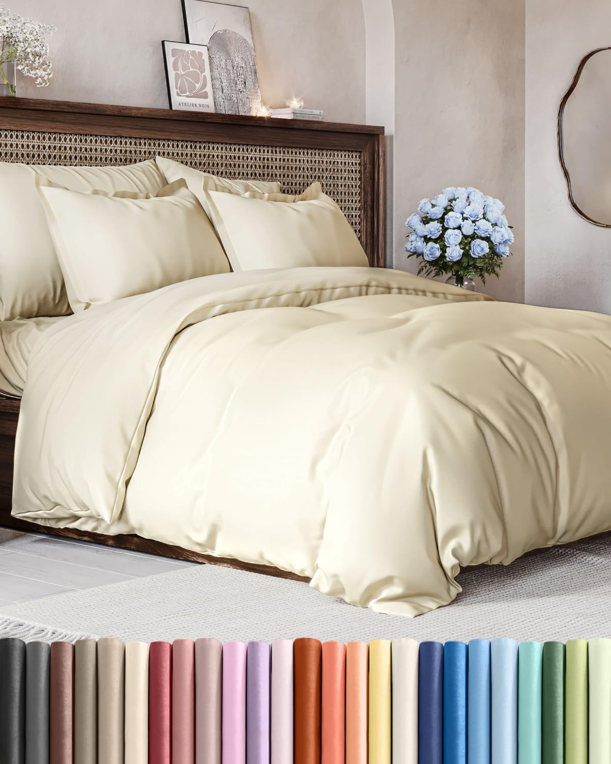 Duvet Cover Super King Size - 3 Piece with Zipper Closure - Off White