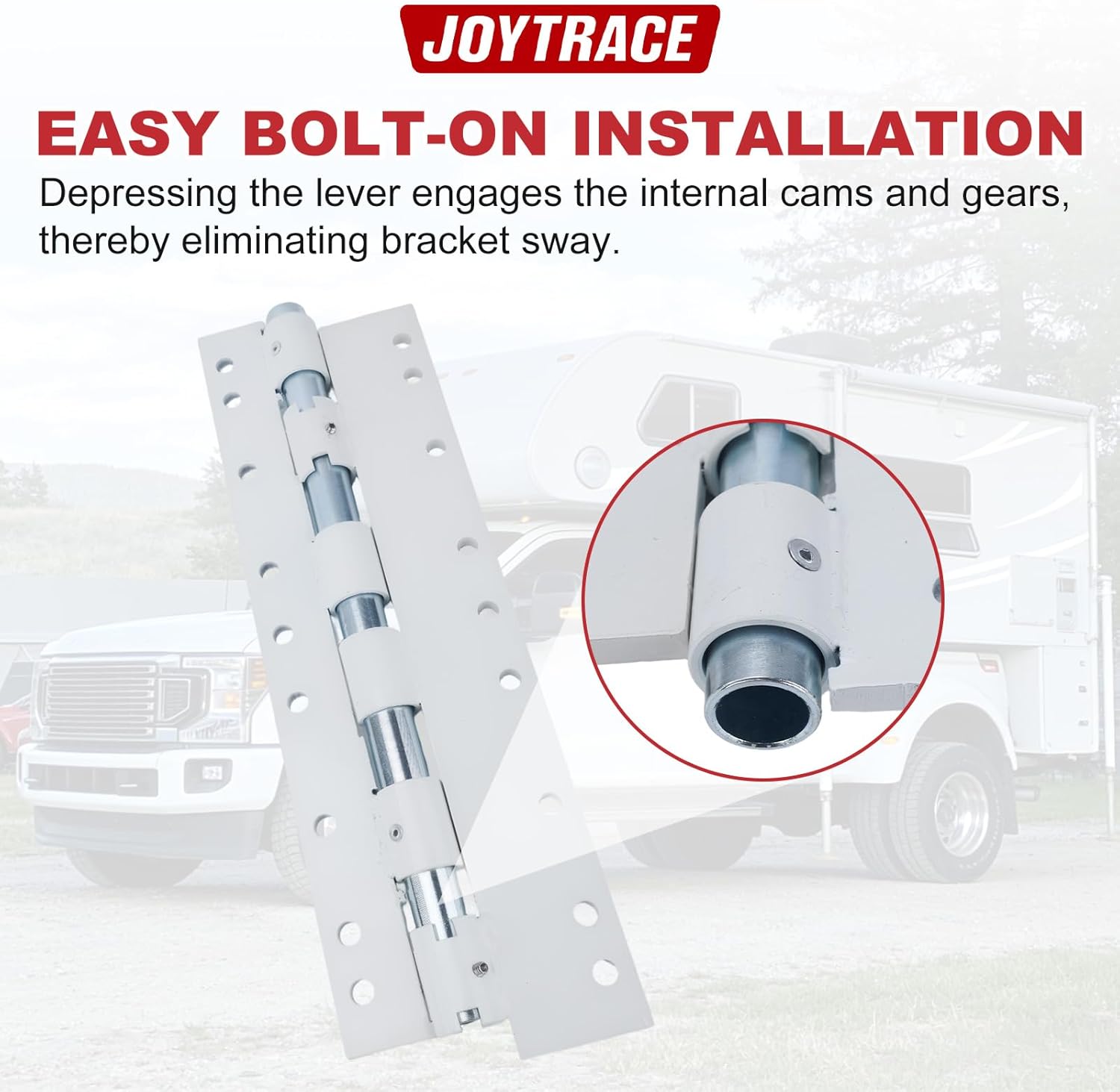 55722 Swing Away Brackets for Truck Camper Jacks, 4” Clearance Extension & 3” Lift, 12 Bolts, Swing-Out Front Jack Bracket Set, Heavy-Duty Steel, White, 2-Pack