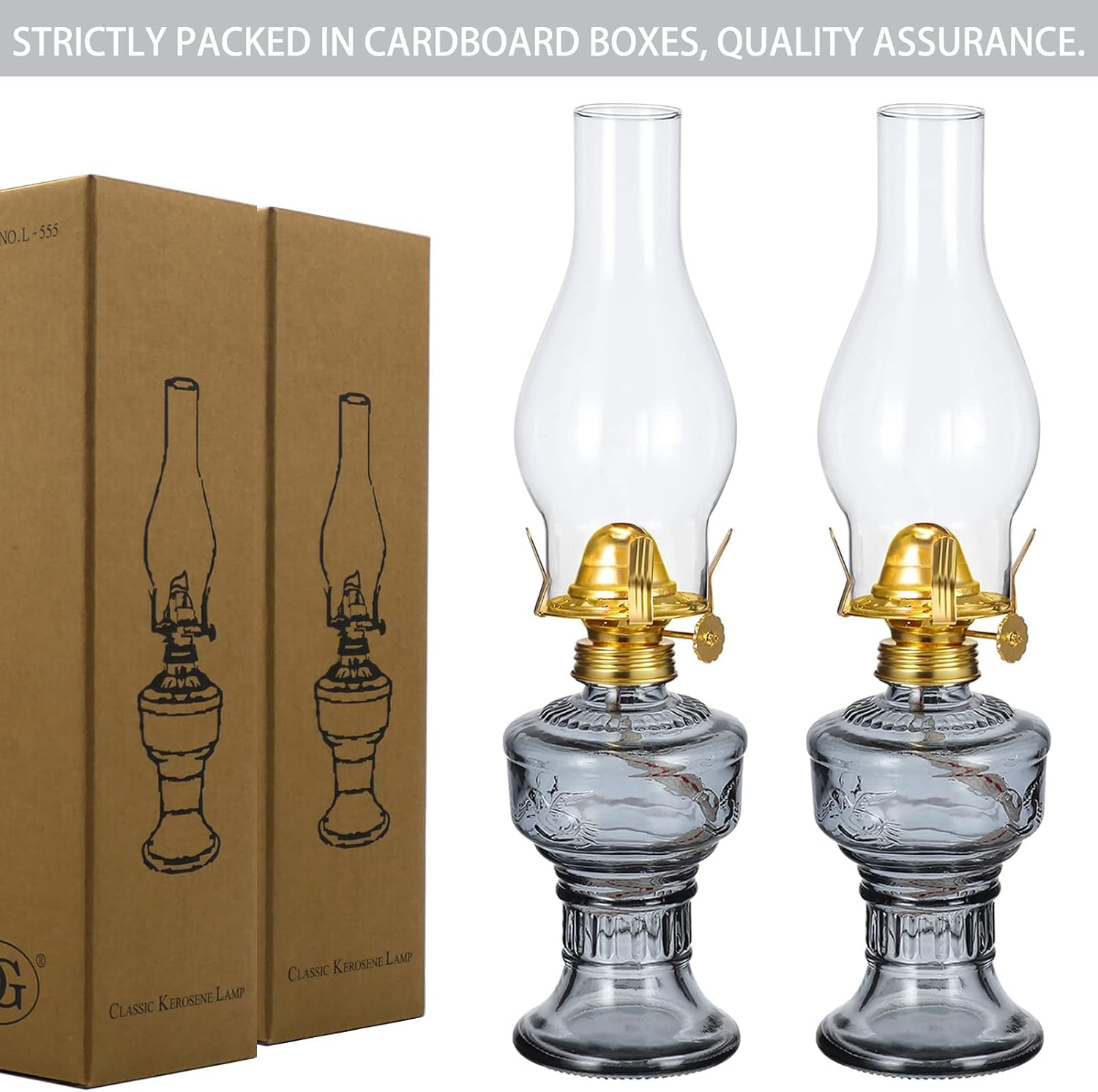 2 Pcs Rustic Oil Lamp Classic Kerosene Lamp Lantern Vintage Glass Clear Hurricane Lamp Oil Lantern Decorative Chamber Oil Lamps with Adjustable Fire Wick for Home Indoor Use, 12.6 Inch