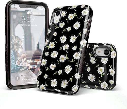 Miniatura 6 de Casely Funda para iPhone XR  Funda floral negra Daisy Daydream