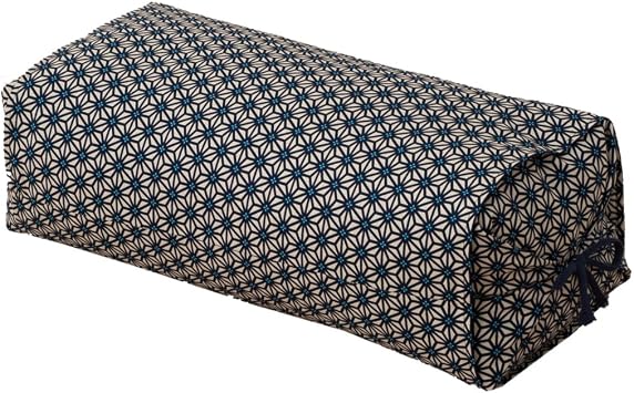 EMOOR, Buckwheat Husk Pillow, 5x20 in Hight-Adjustable, Cotton Fabric ASA Blue, Made in Japan