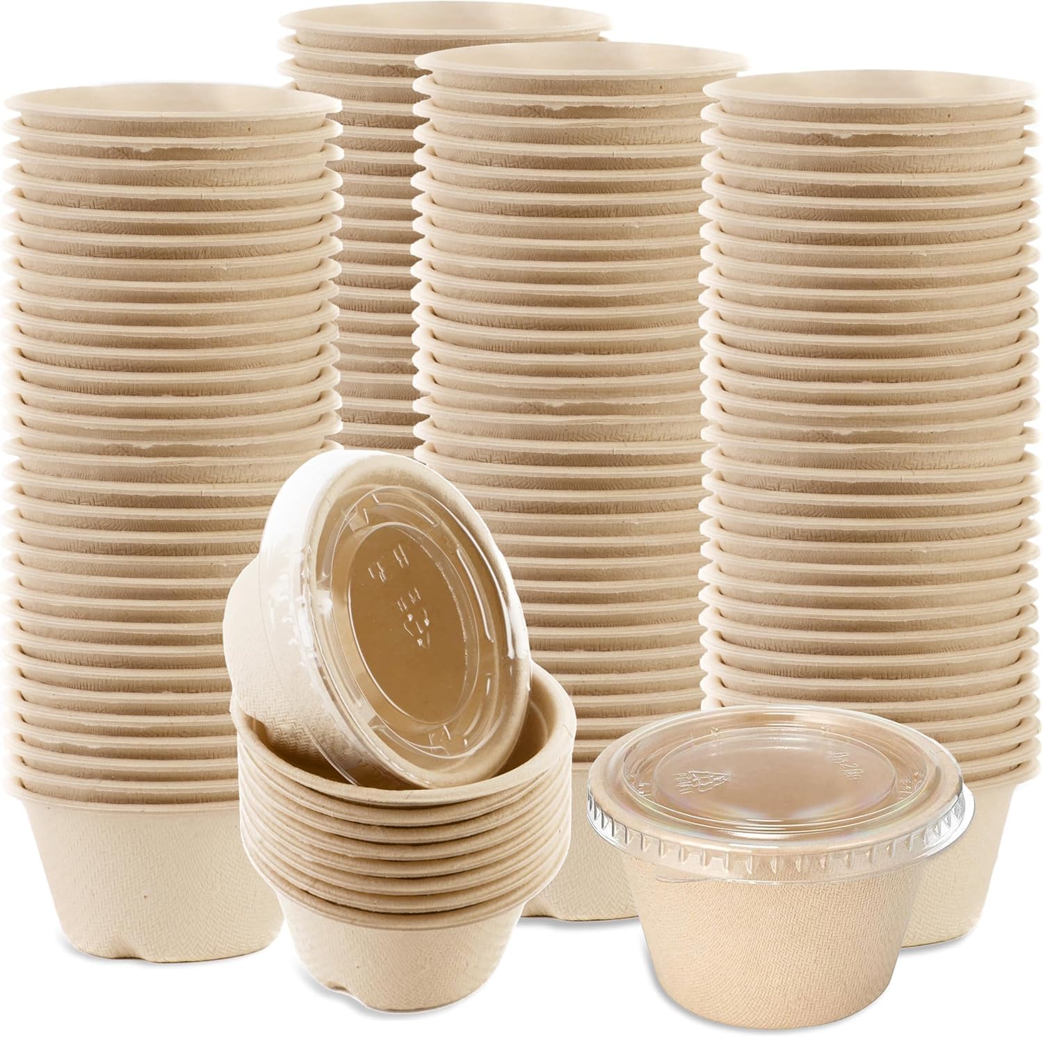 EcoQuality 2 oz Compostable Condiment Souffle Bagasse Cups with Lids - Portion Cup with Lid Sugarcane, Biodegradable Perfect For Sauces, Samples,