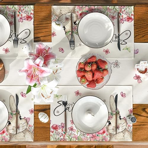 Miniatura 5 de Artoid Mode Juego de 4 manteles individuales de Pascua con diseño de conejo, diseño floral, 12 x 18 pulgadas, para decoración de fiestas, cocina,