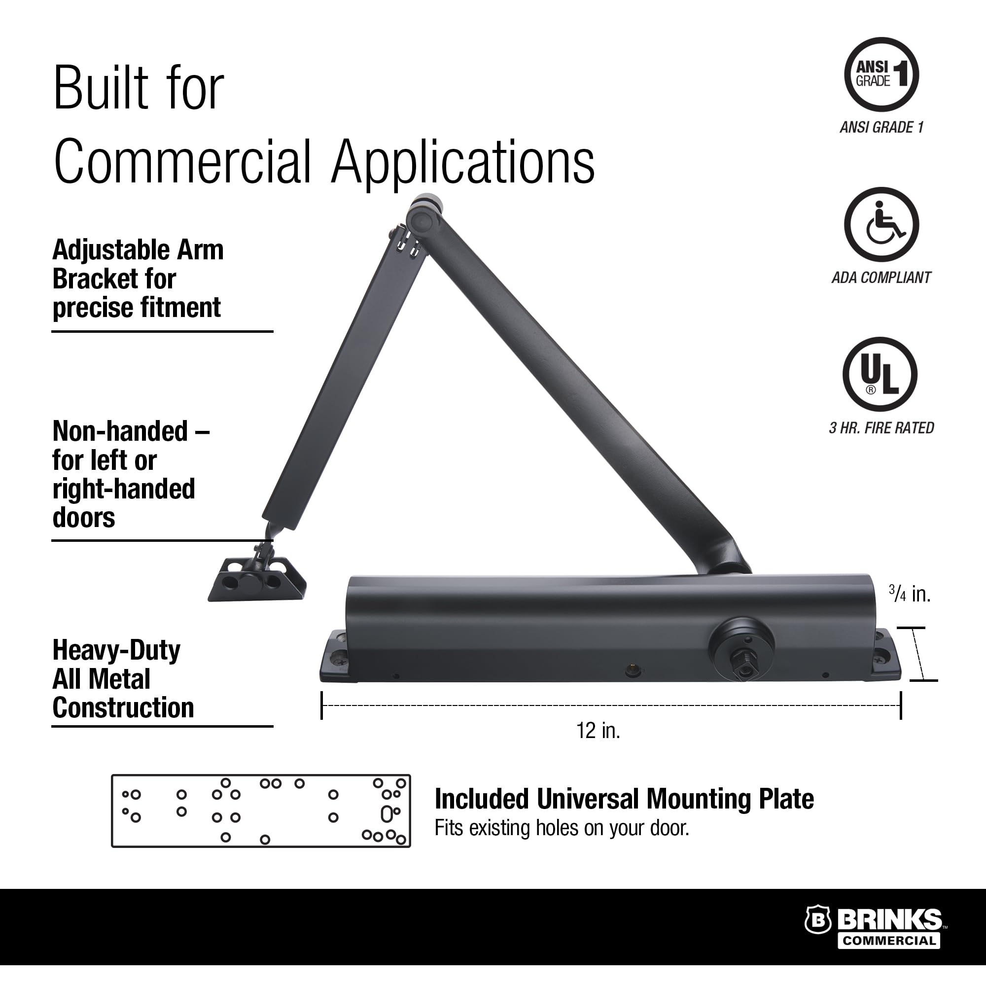 Heavy Duty All in ONE COMM Closer with MOUNTING Plate UL Listed, (Matte Black) — Amazon image 3