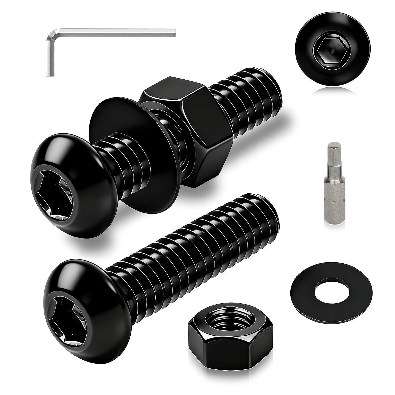 Ezitruz M4 Nuts and Bolts Set, 50 Pcs Black Hex Socket Button Head Allen Screws M4x8 mm Machine Bolts ISO 7380 Fully Threaded Screw with Nuts and Washers for Furniture Machinery Bike