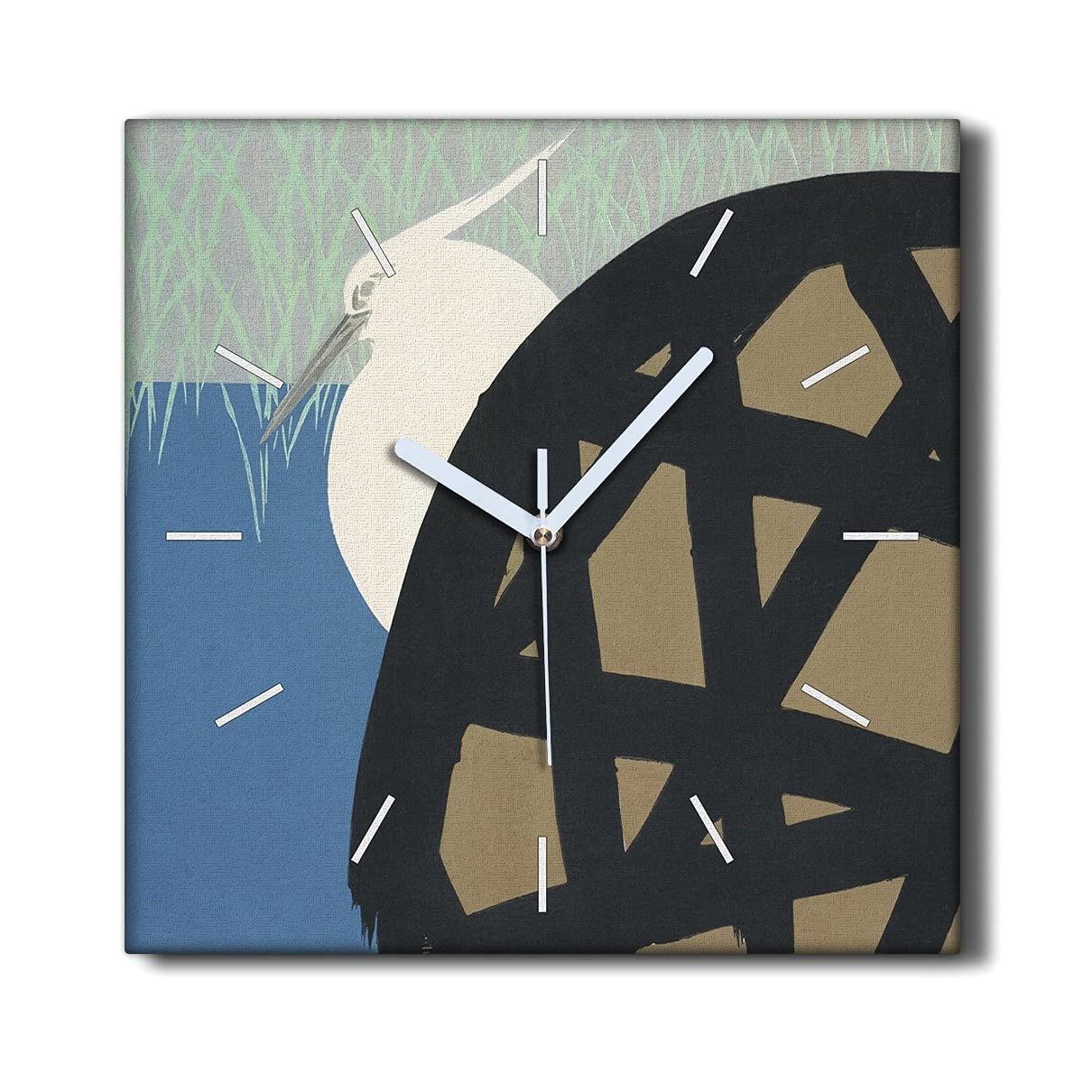 Horloge sur toile silencieuse Coloray 30x30cm motif oiseau d'eau mural