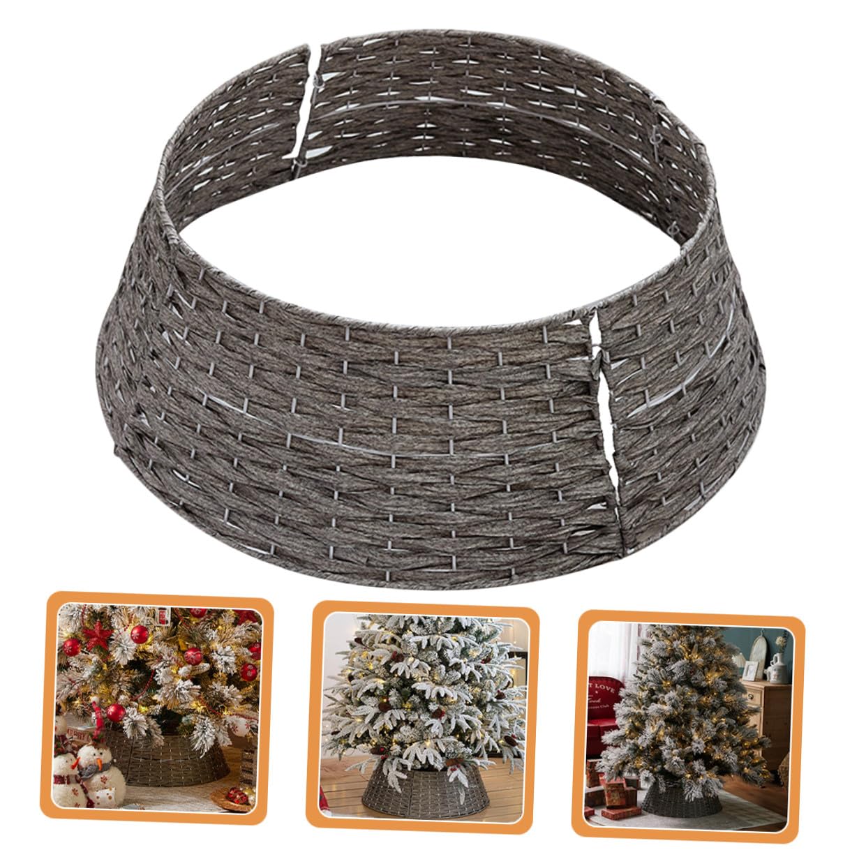 Gonna per Albero di Natale in Stile Fattoria Base Collare Decorativo, Anello per Albero Natalizio Grigio Piccolo, Adatta per Interni ed Esterni, Decorazioni Festive per Casa