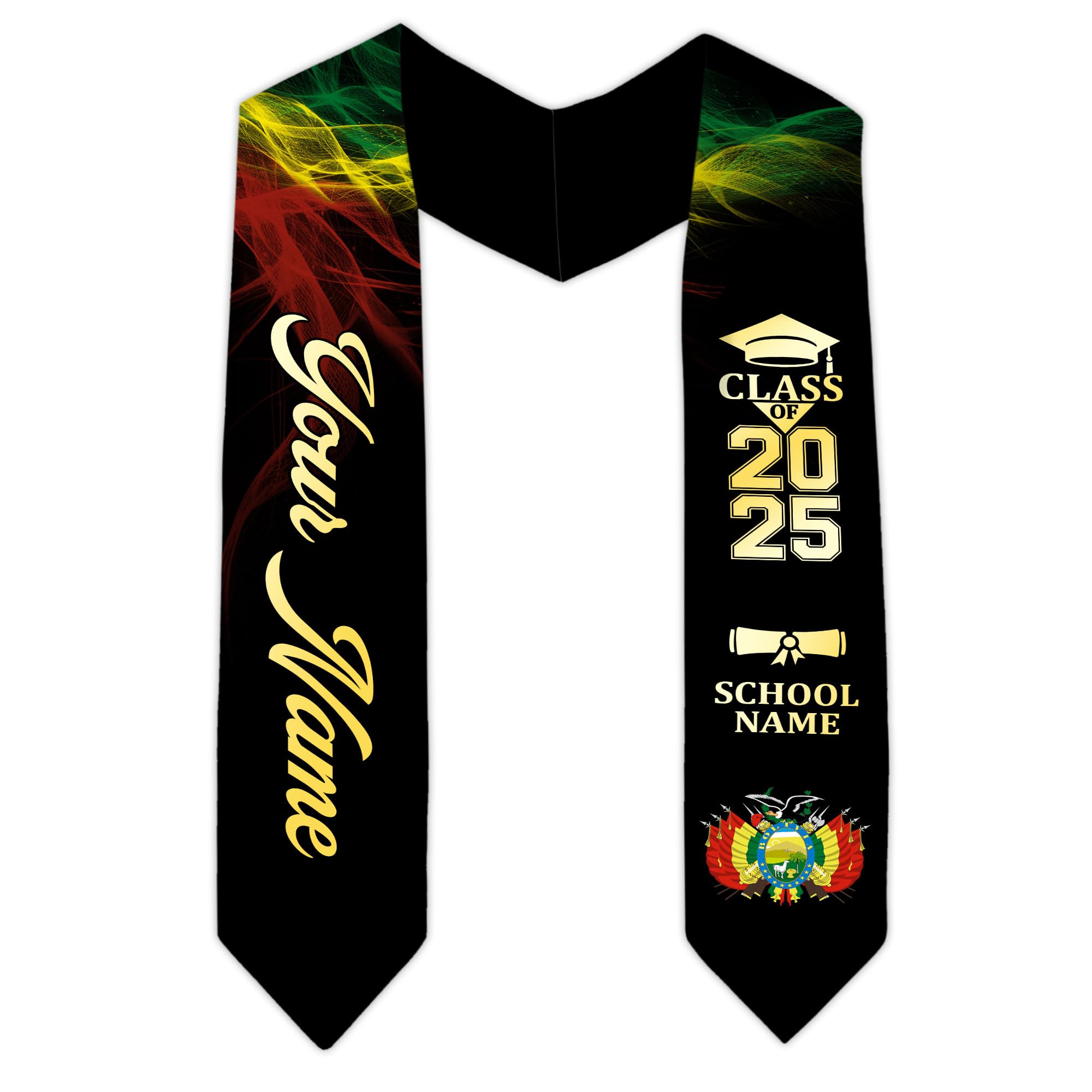 MonkeyVan Personalized Bolivia Graduation Stole, Bolivian Graduation Sash, Bolivia Flag Graduation Stole, Class of 2025 M53