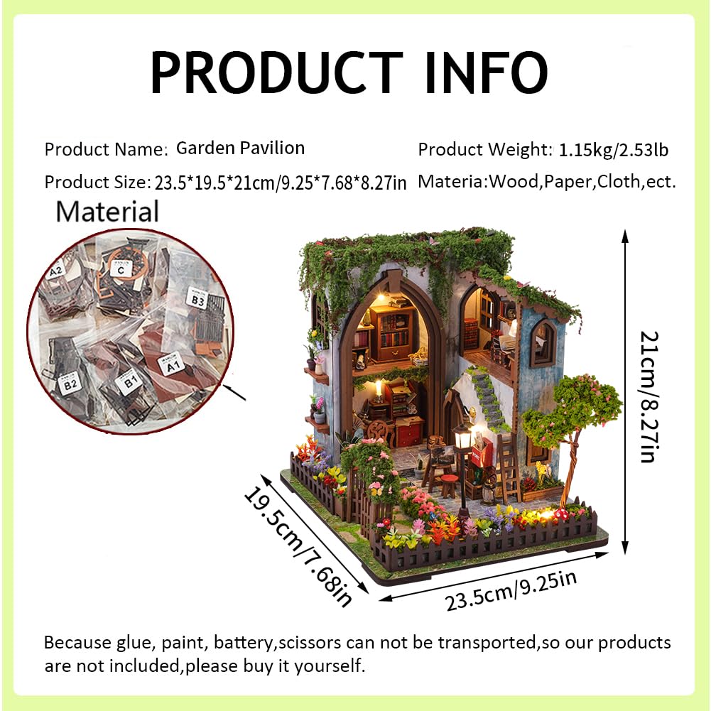 Puppenhaus DIY Miniatur Holzhaus mit LED-Beleuchtung, Holz 3D Puzzle Bücherregal，Kreatives Bastelset Kreative Dekofigur (mit Staubschutzkappe)