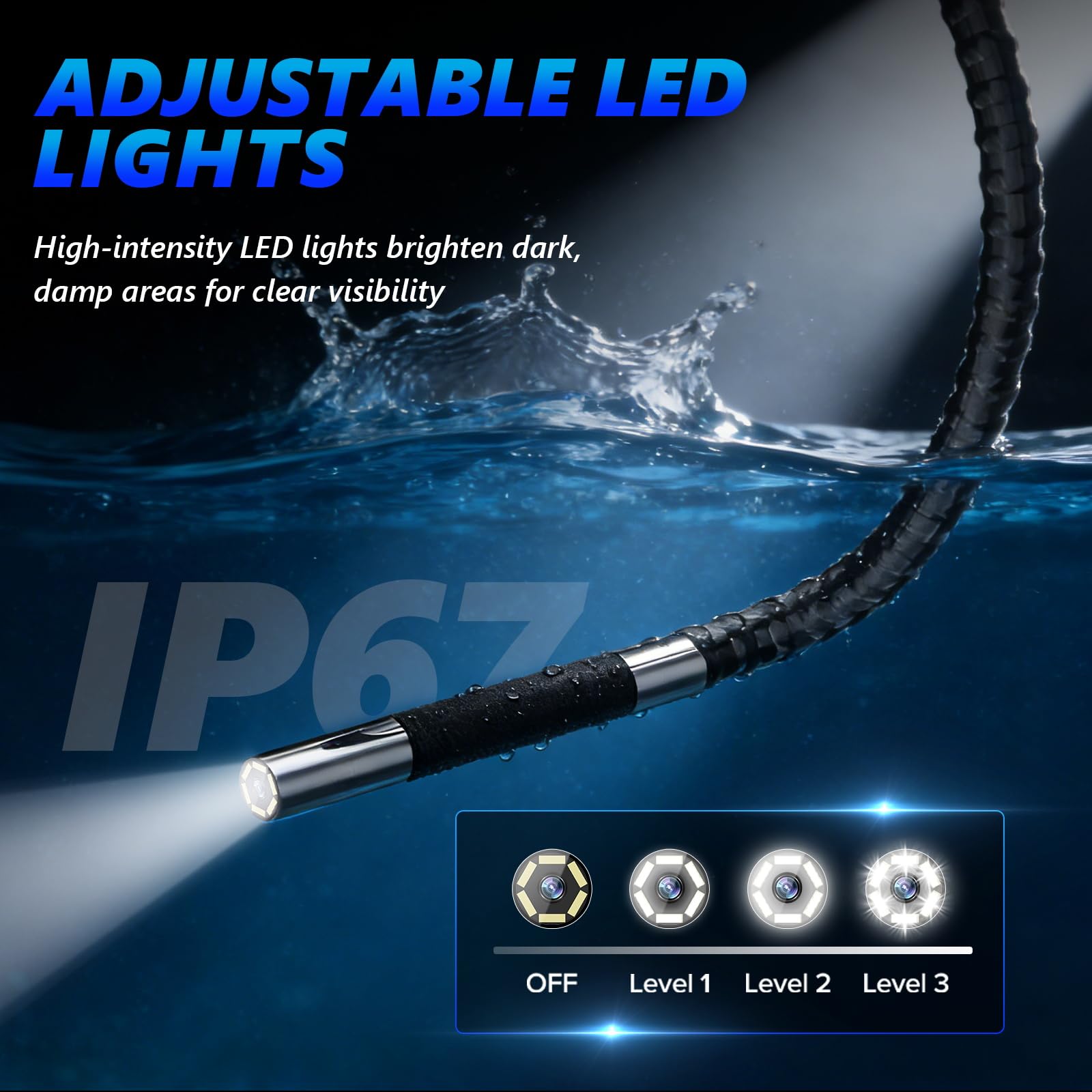 Cámara de inspección de 210° con luz, 1080P IP67, resistente al aceite, sonda de 6,25 mm, cámara endoscópica de 2,8 pulgadas, pantalla IPS de 32 GB, para reparación de vehículos, inspección de tubos
